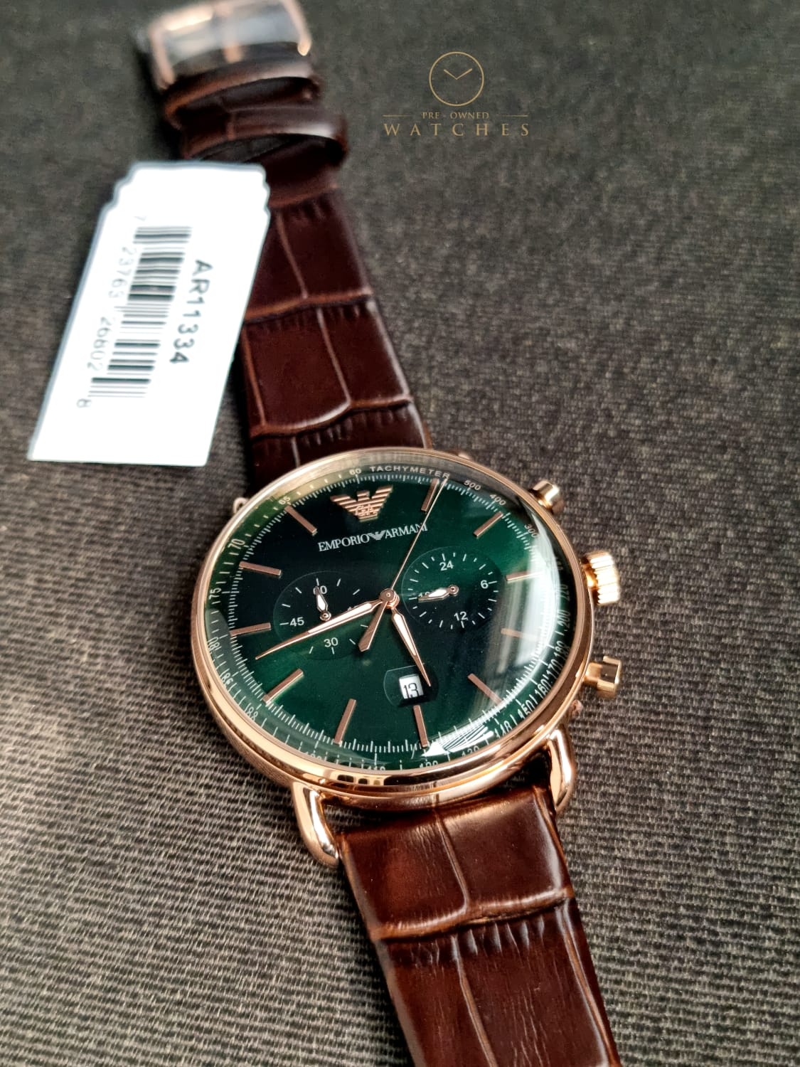 Emporio Armani Men’s Quartz Leather Strap Green Dial 43mm Watch AR11334