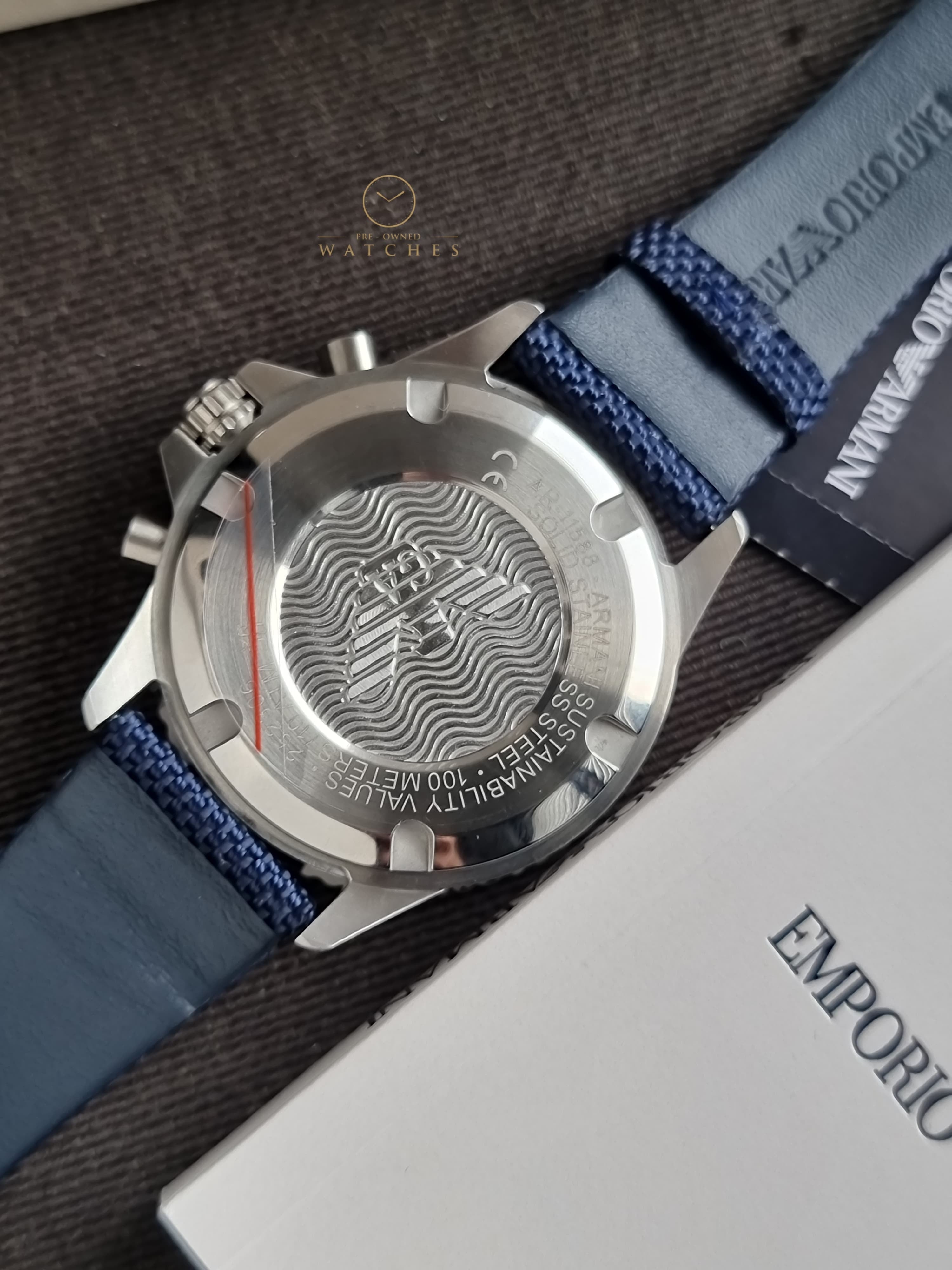 Emporio Armani Men’s Quartz Blue Nylon & Leather Strap Blue Dial 43mm Watch AR11588