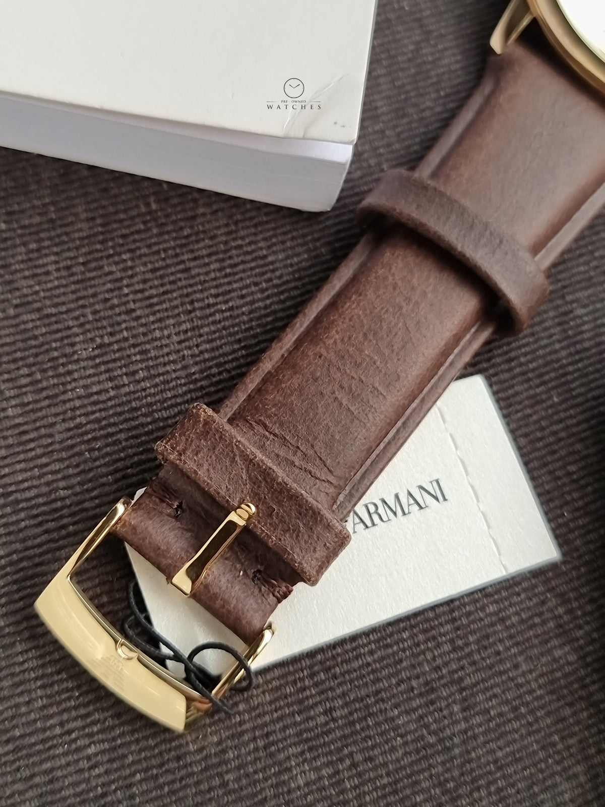 Emporio Armani Brown Leather Strap Gold 42mm Dial Quartz Watch for Gents - AR11610