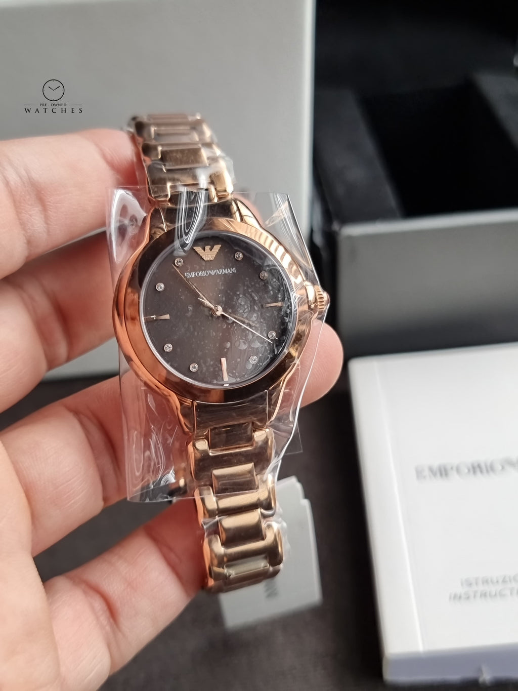 Emporio Armani Women’s Quartz Rose Gold Stainless Steel Brown Dial 32mm Watch AR11570