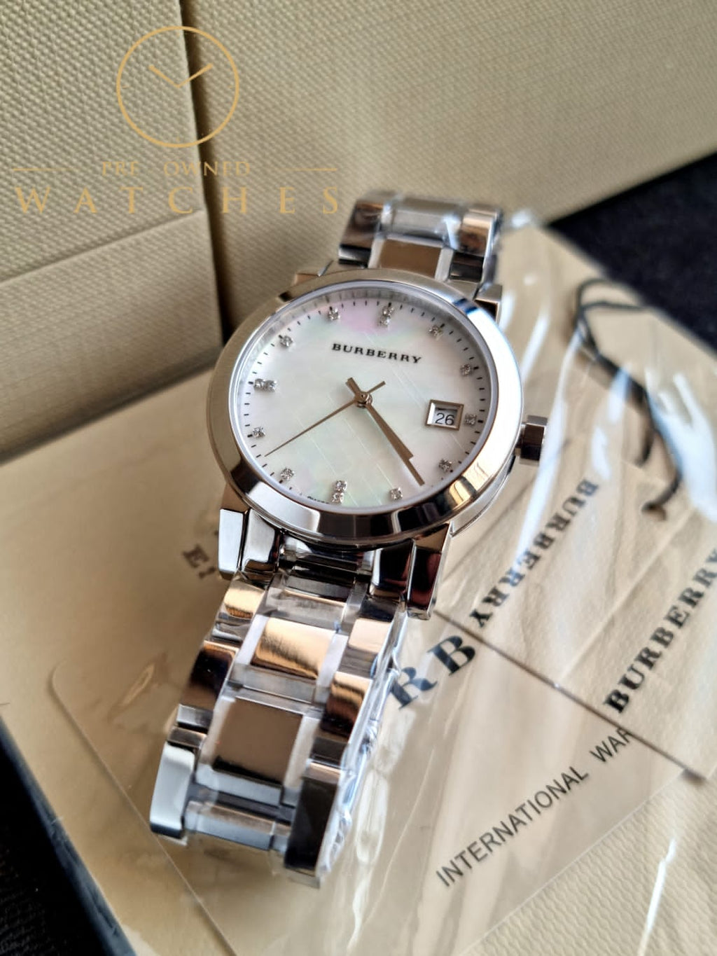 Burberry Women’s Swiss Made Quartz Stainless Steel Silver Dial 34mm Watch BU9125