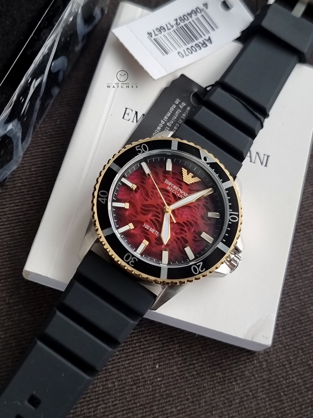 Emporio Armani Meccanico Black Silicone Strap Red Dial Automatic Watch for Gents - AR60070