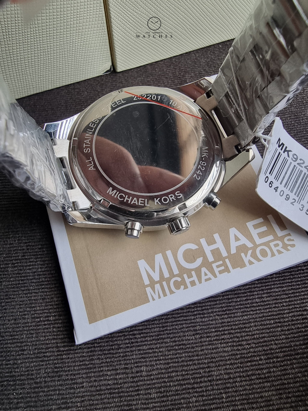 Michael Kors Mens Lexington Silver Chronograph Red 44mm Dial Watch MK9242