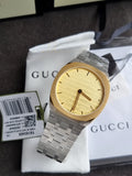 Gucci Silver Stainless Steel Gold Dial Quartz Unisex Watch - YA163405