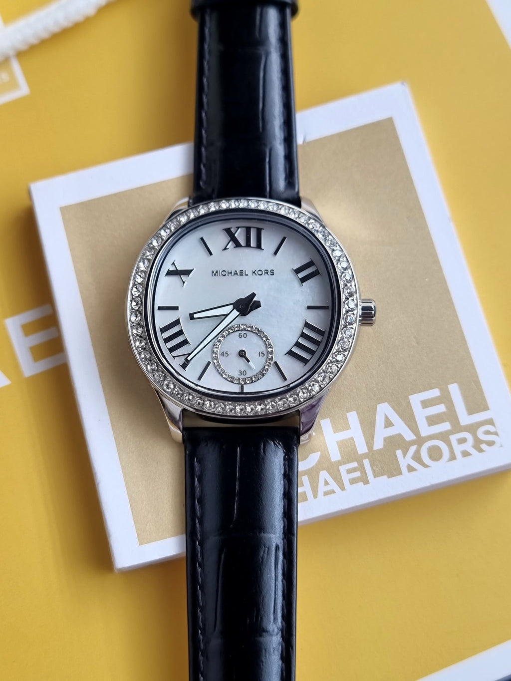 Michael Kors Sage Pave Silver-Tone and Crocodile Embossed Leather 38mm Watch MK4821