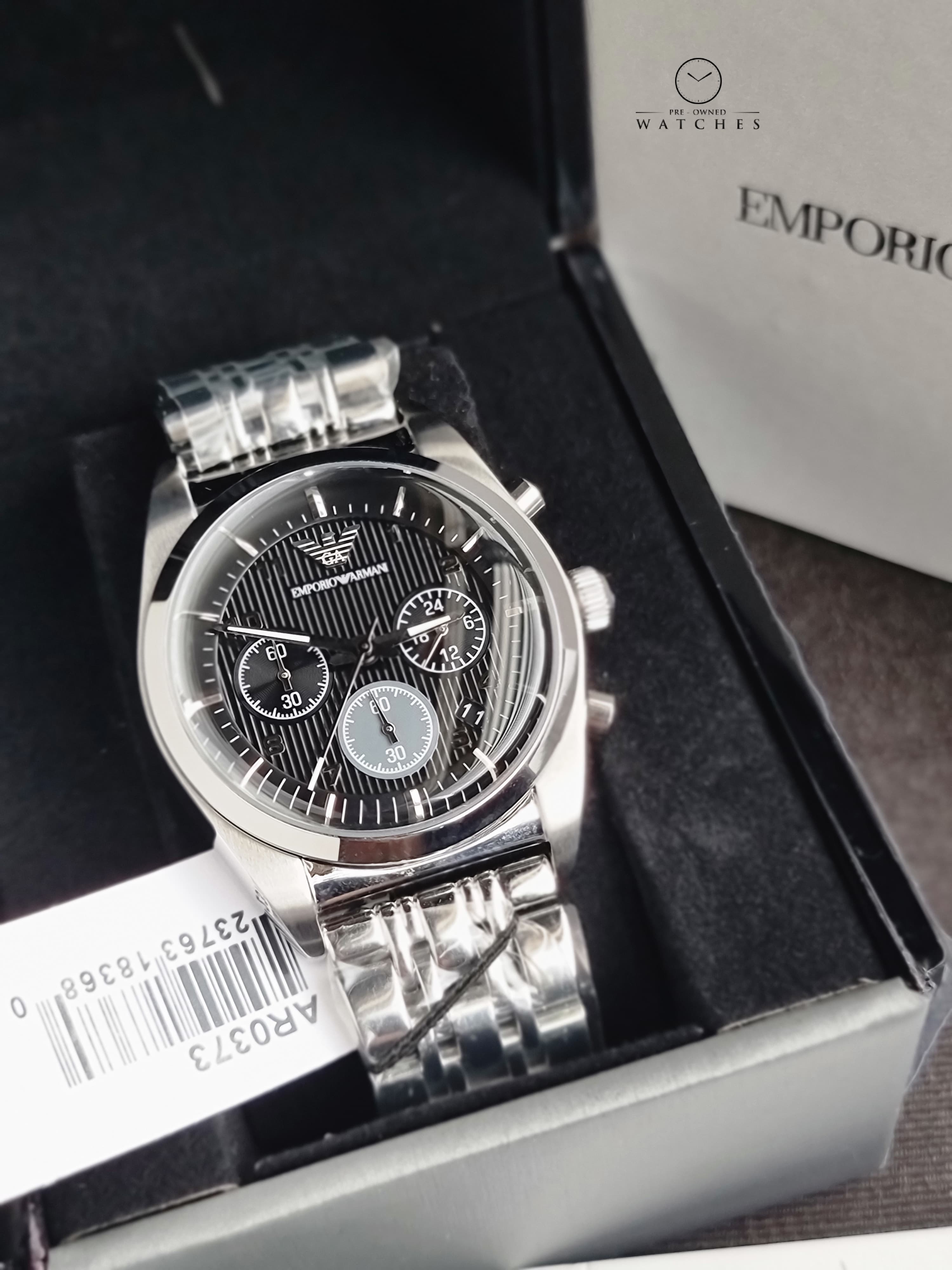 Emporio Armani Franco Black 43mm Dial Silver Steel Strap Watch For Men - AR0373