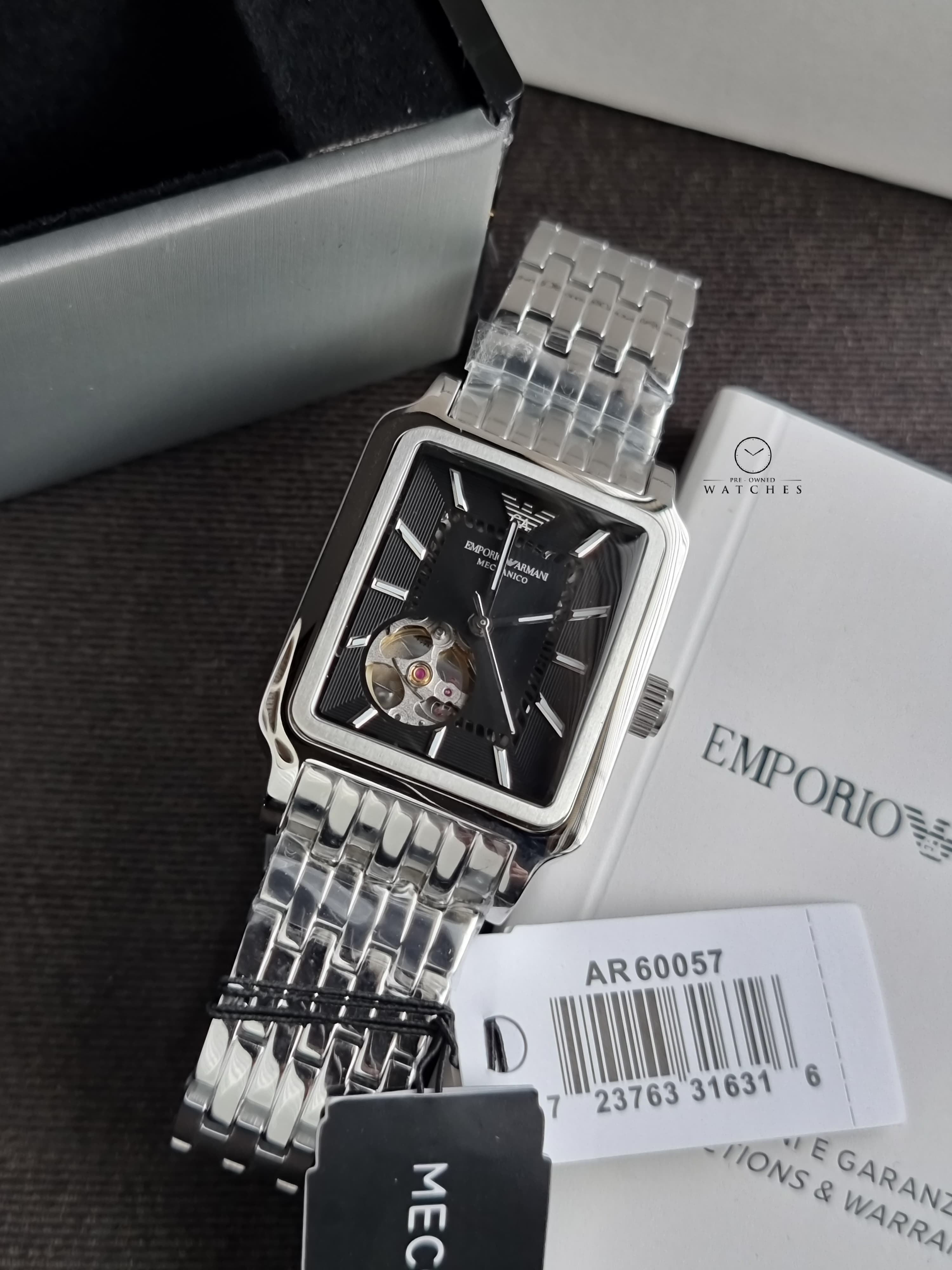 Emporio Armani Diego Automatic Black 32×48mm Dial Silver Watch For Men - AR60057