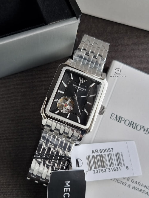 Emporio Armani Diego Automatic Black 32×48mm Dial Silver Watch For Men - AR60057