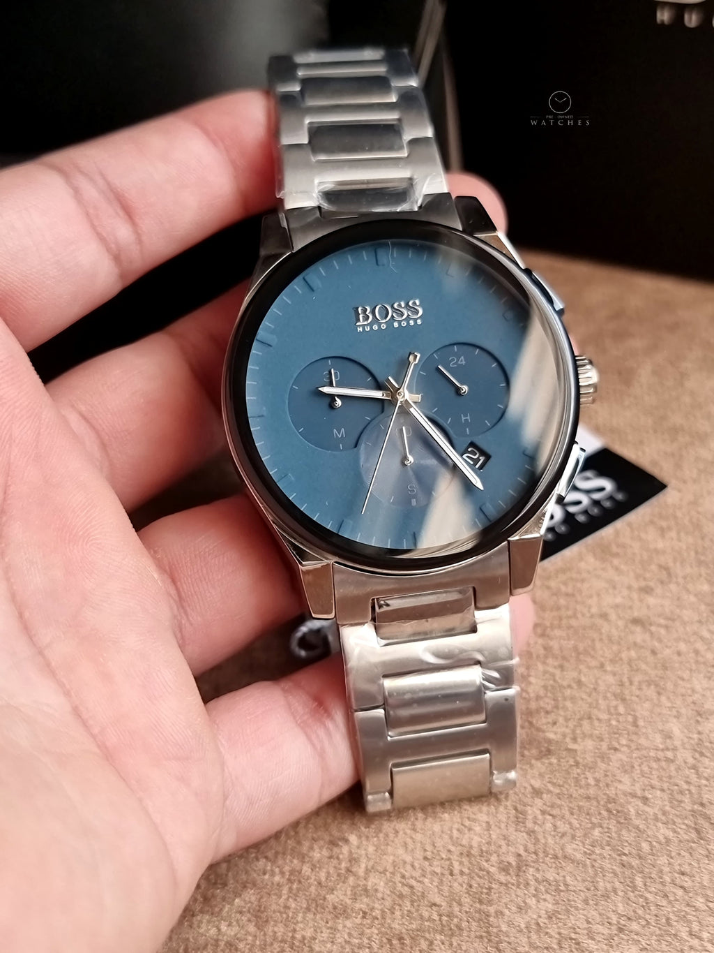 Hugo Boss Men’s Chronograph Quartz Stainless Steel Blue Dial 44mm Watch 1513763