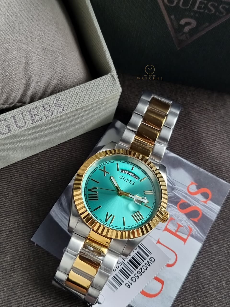 GUESS Green Dial Two-Tone Bracelet Men's Quartz 42mm Watch - GW0265G16