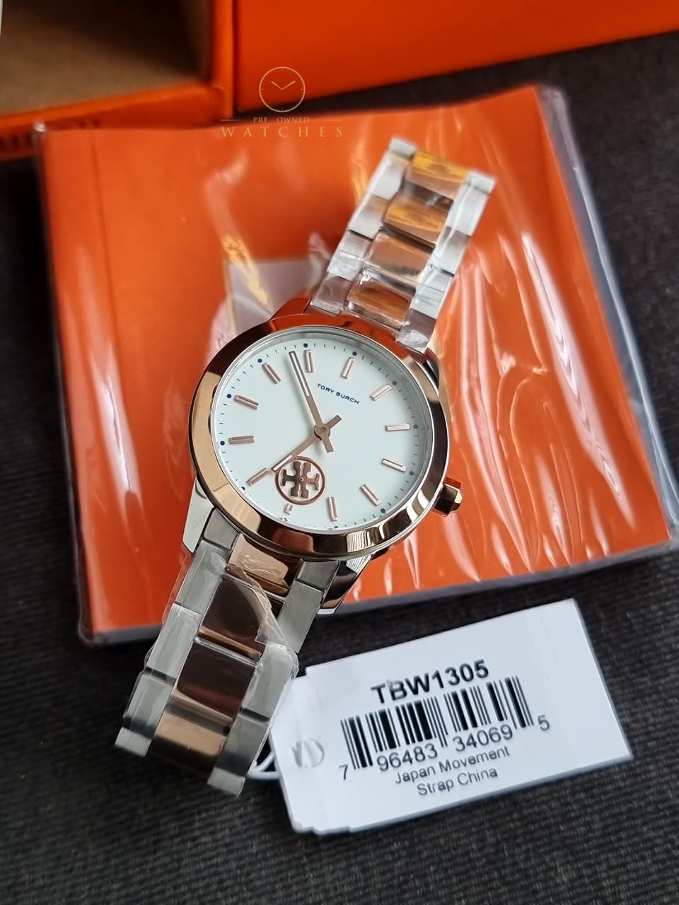 Tory Burch Rose gold & silver collins cream dial women's watch tbw1305