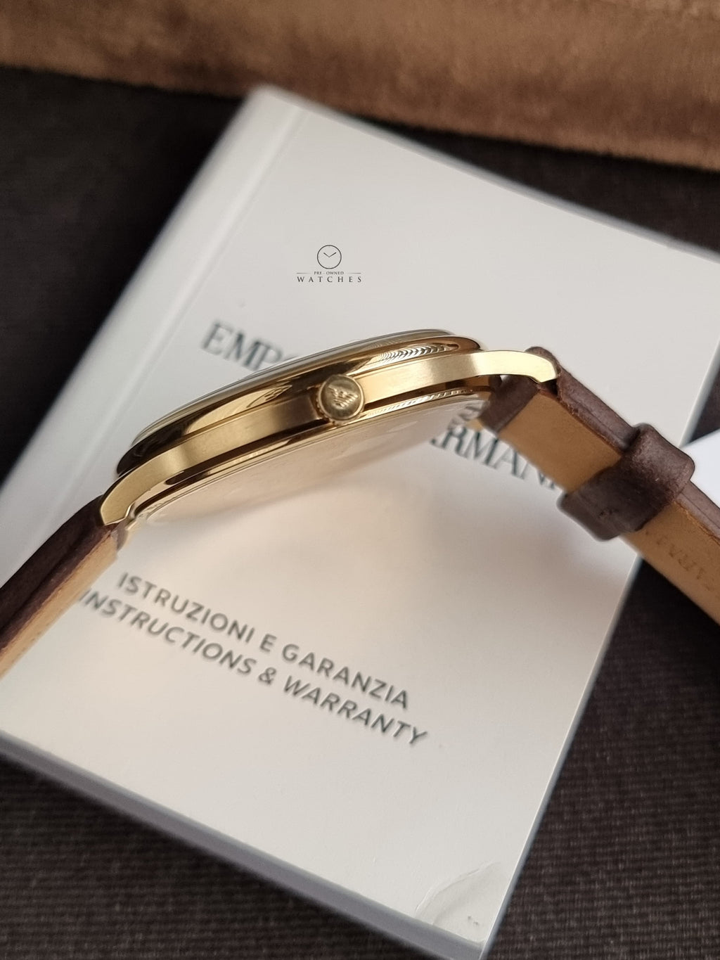 Emporio Armani Brown Leather Strap Gold 42mm Dial Quartz Watch for Gents - AR11610