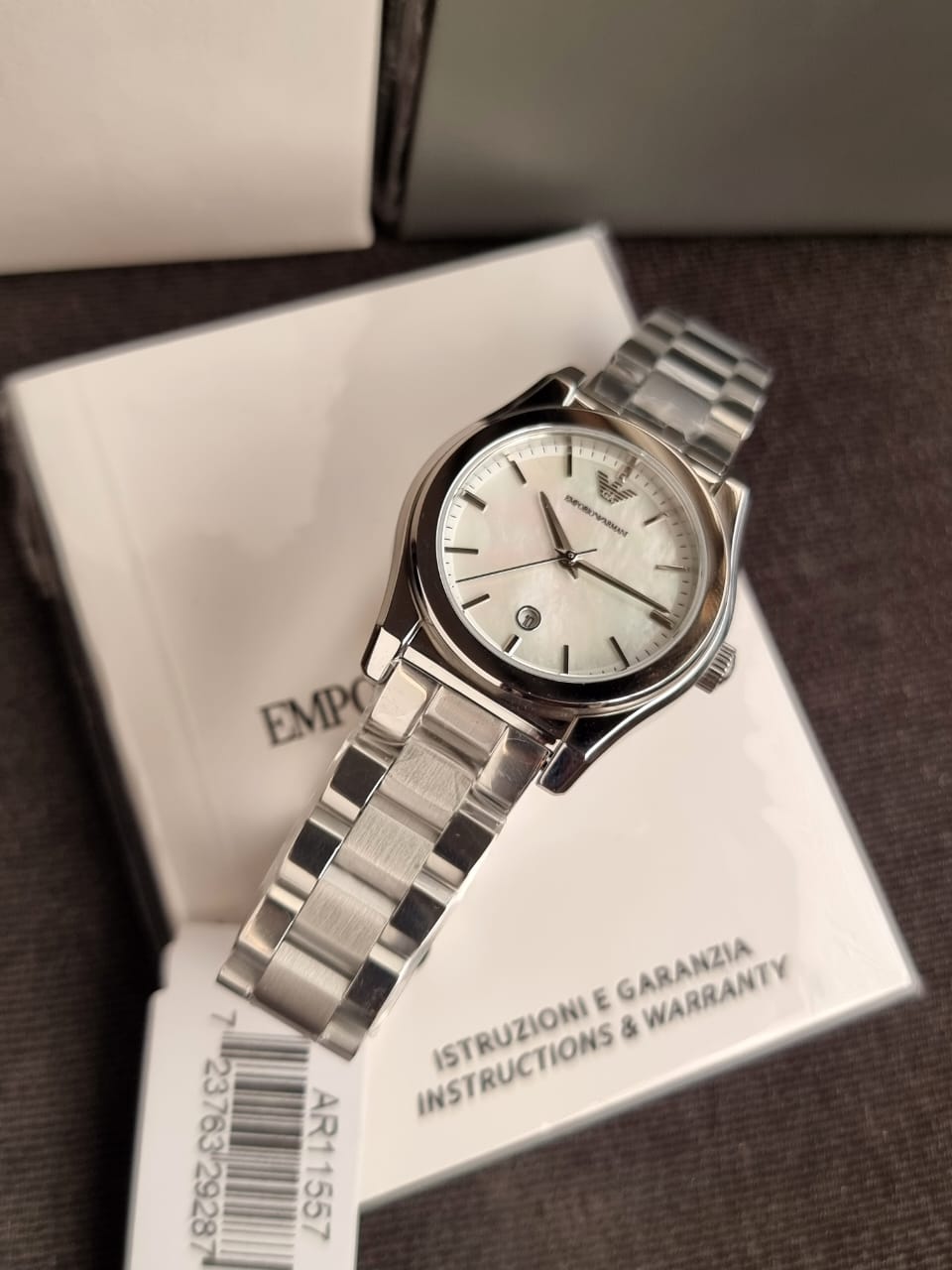 Emporio Armani Women’s Quartz Silver Stainless Steel Mother Of Pearl Dial 32mm Watch AR11557