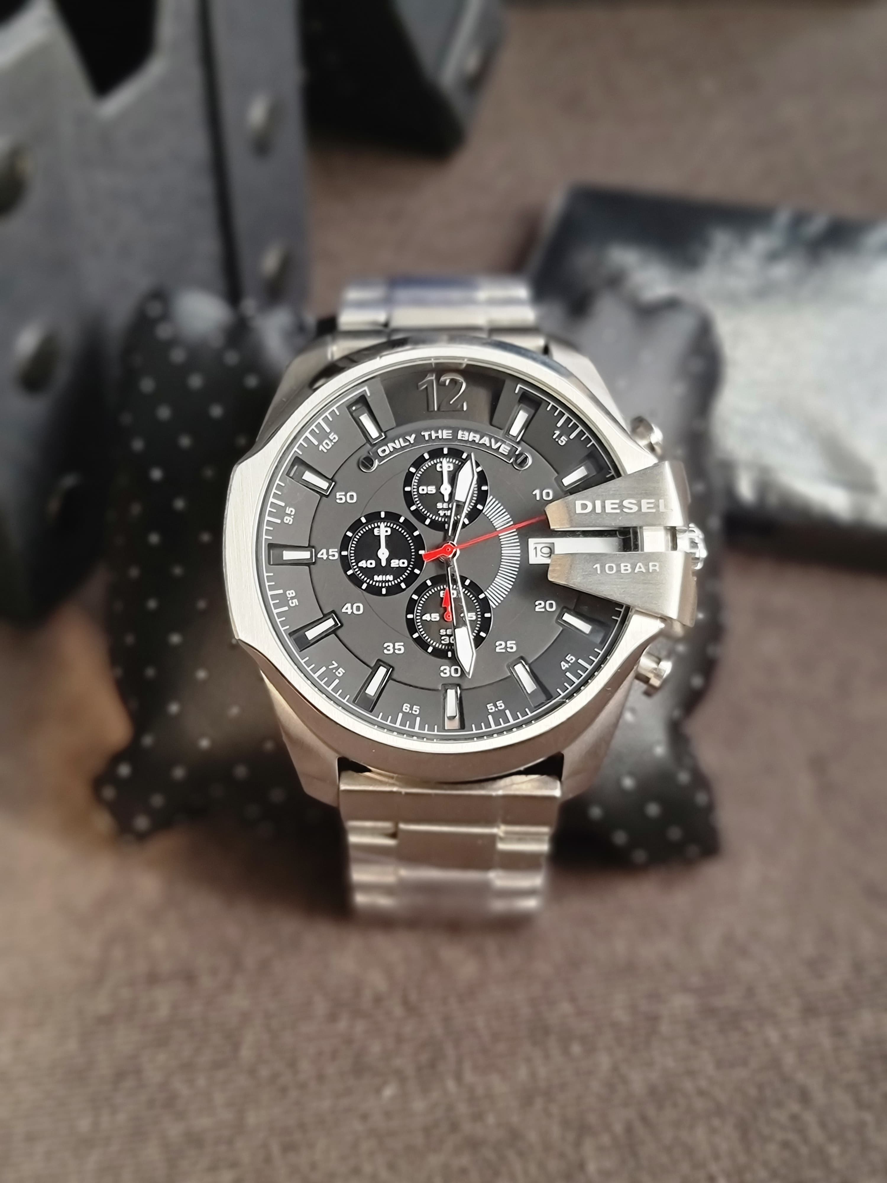 Diesel Silver Stainless Steel Black Dial Quartz Watch for Gents - DZ4308