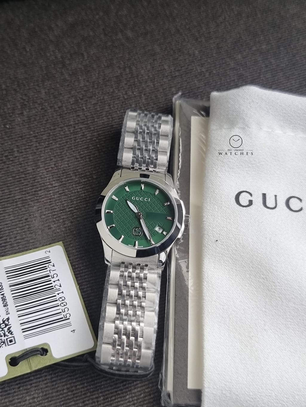 Gucci Women’s Swiss Made Quartz Stainless Steel Green Dial 27mm Watch YA1265008