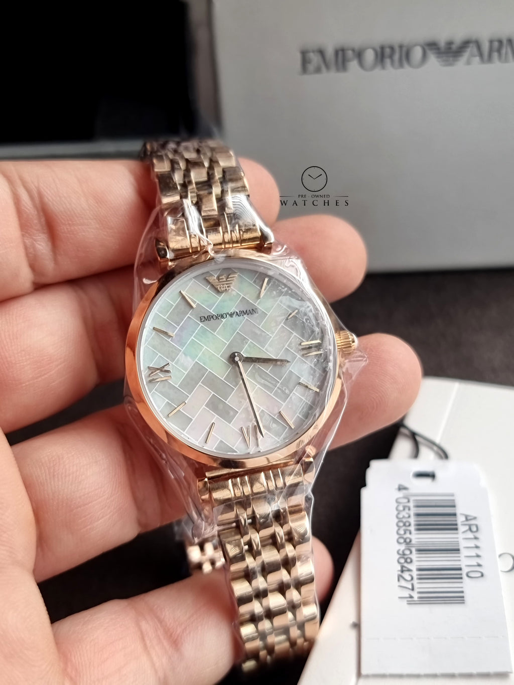 EMPORIO ARMANI Mother of pearl Dial Rose Gold Stainless Steel Watch For Ladies - AR11110