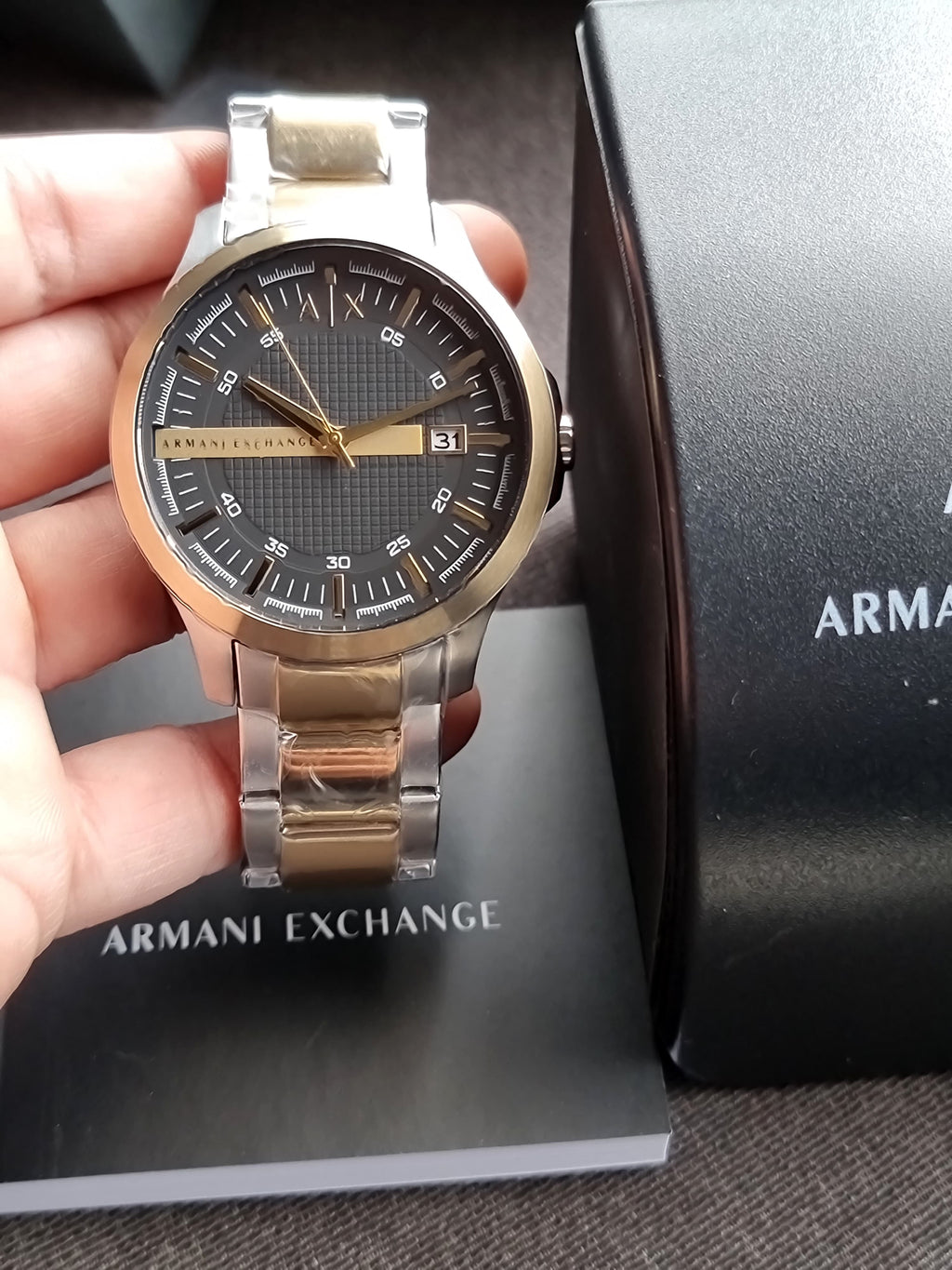 Armani Exchange Men’s Quartz Two Tone Stainless Steel Black Dial 46mm Watch AX2453