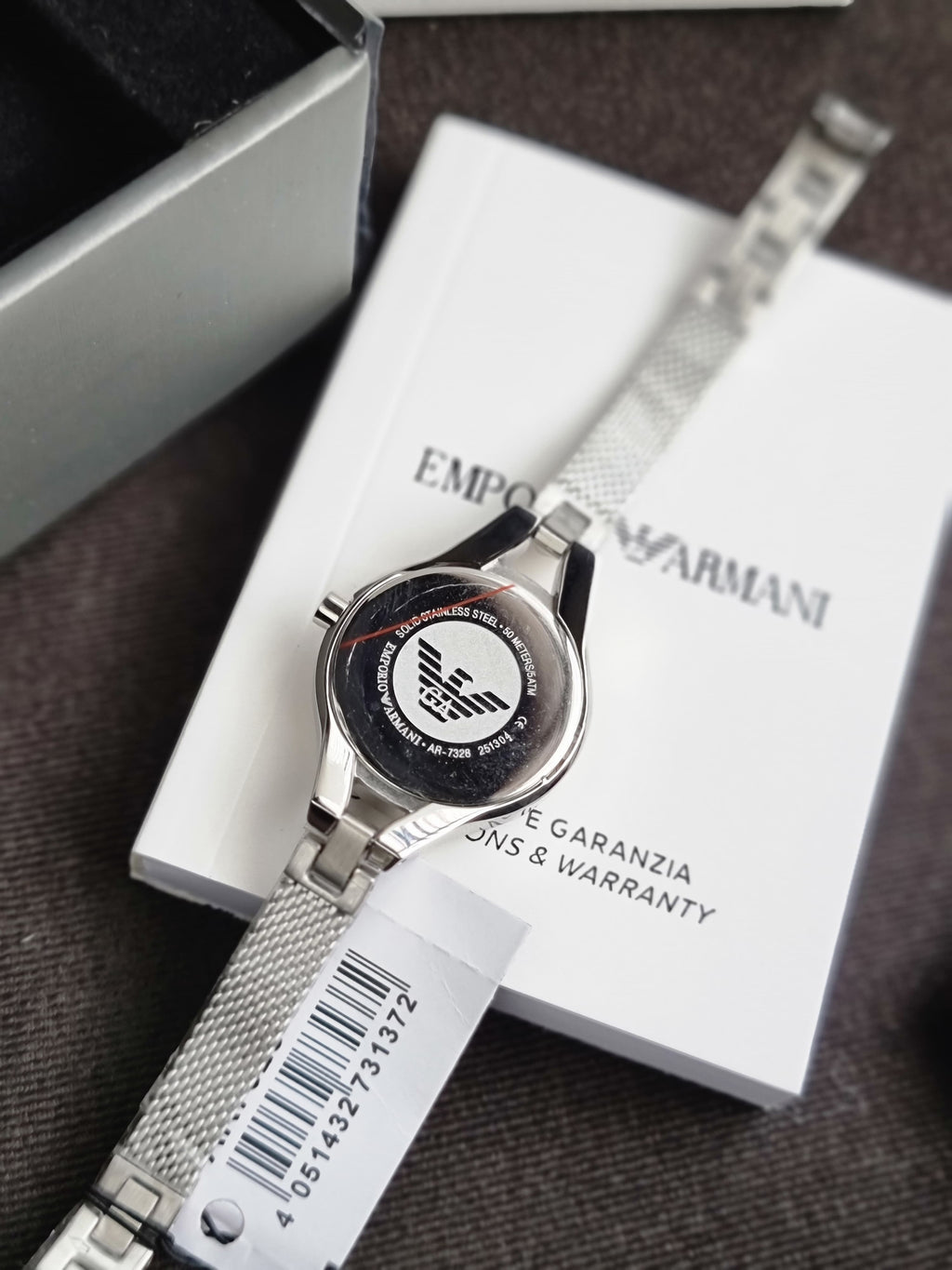 EMPORIO ARMANI Classic Silver Stainless Steel Black Dial Quartz Watch for Ladies - AR7328