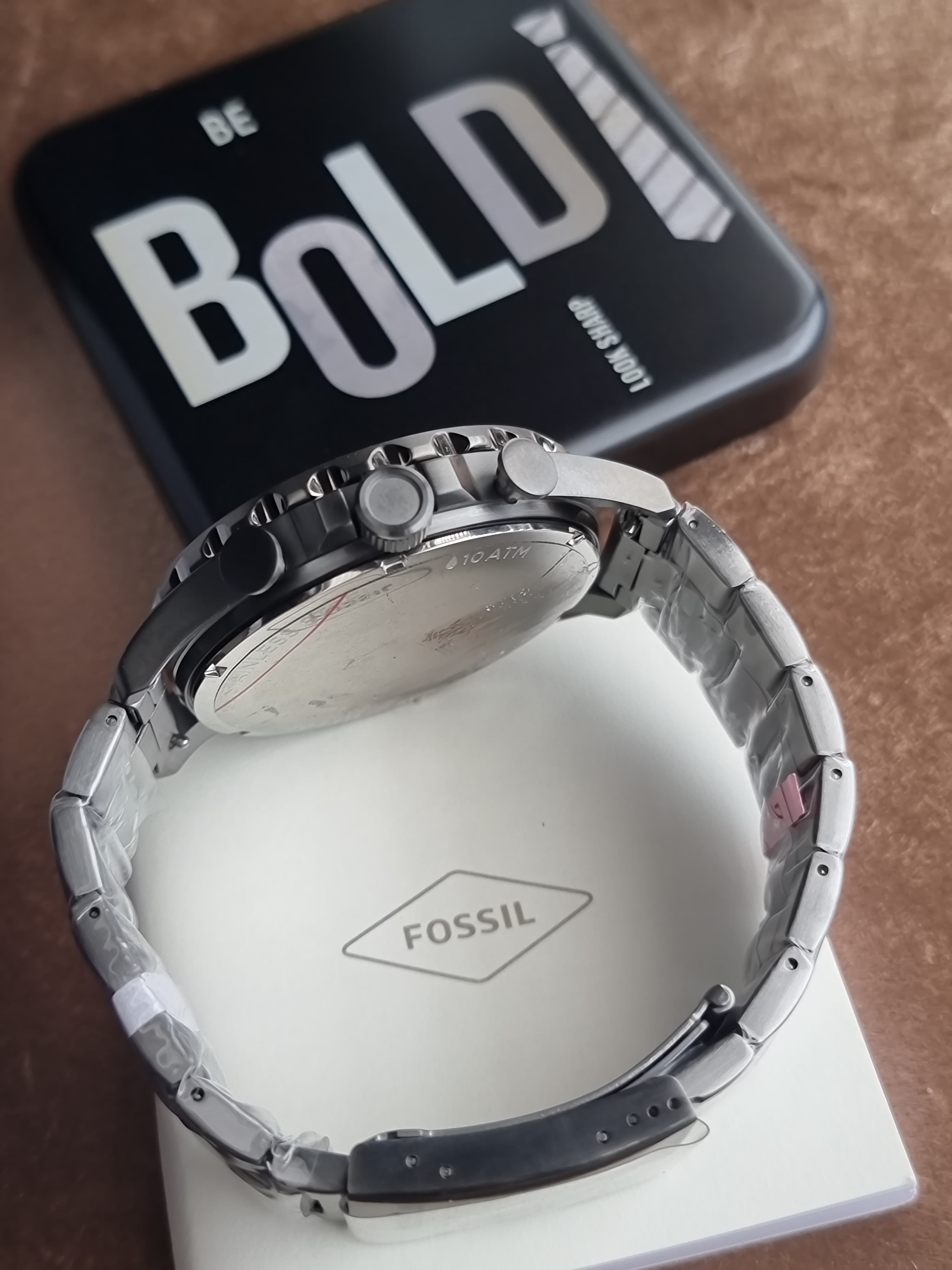 Fossil Nate Smoke Stainless Steel Gunmetal Dial Chronograph Quartz Watch for Gents - JR1437