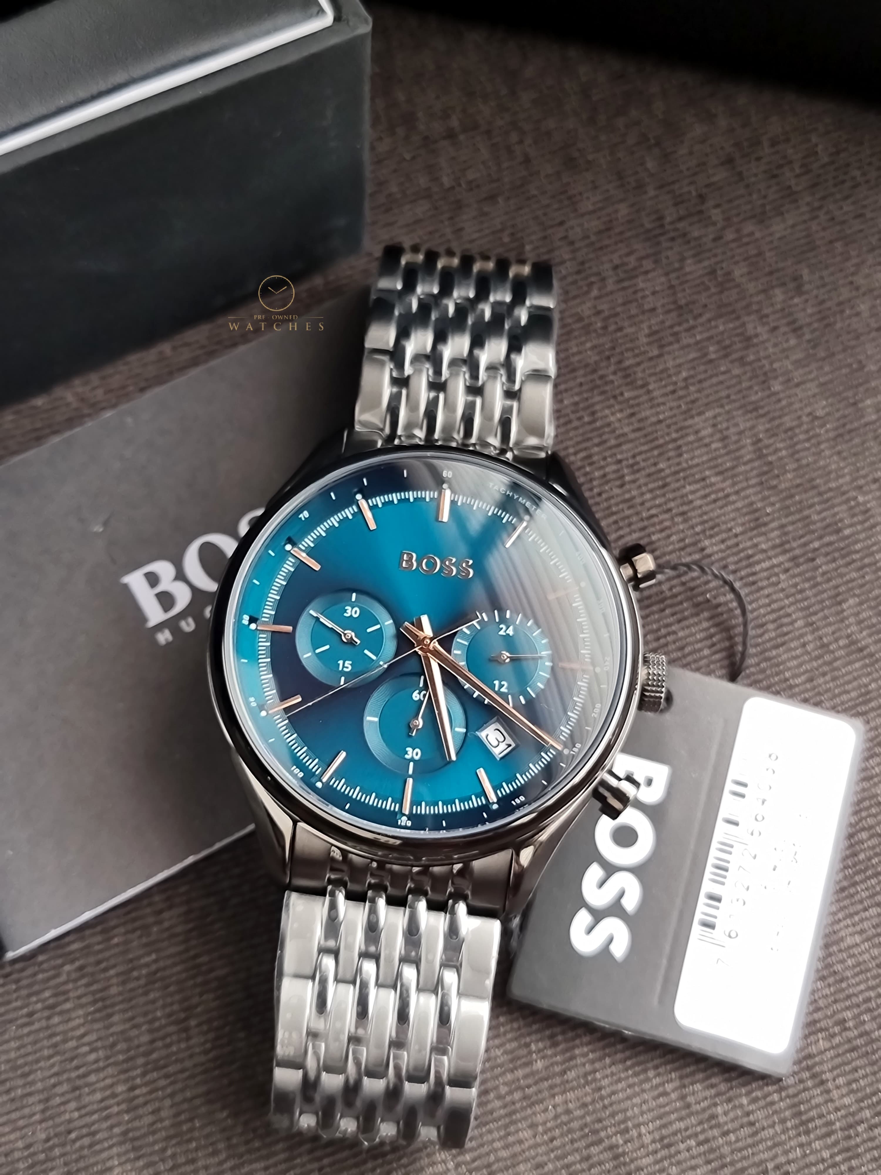 Hugo Boss Gregor Chronograph Blue Dial Grey Steel Strap Watch For Men - 1514083