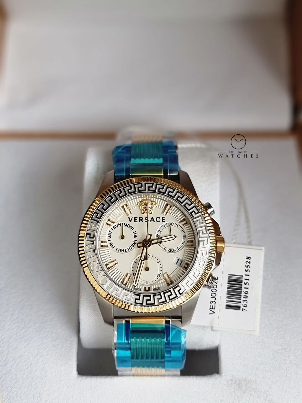 Versace Greca Action Two-tone Stainless Steel Silver Dial Chronograph Quartz Watch for Gents - VE3J00522