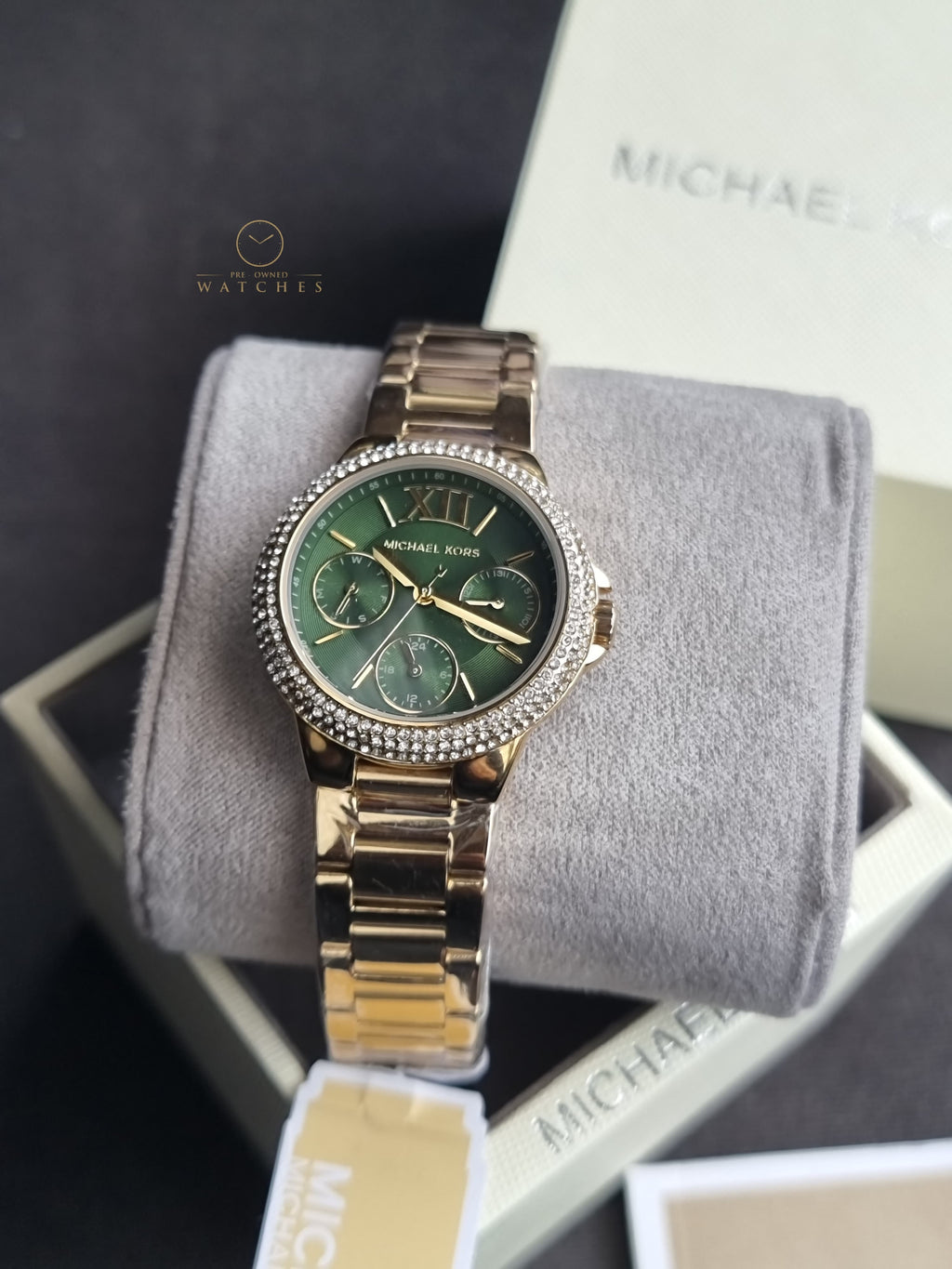 Michael Kors Gold Stainless Steel Green Dial Quartz Watch for Ladies - MK6981