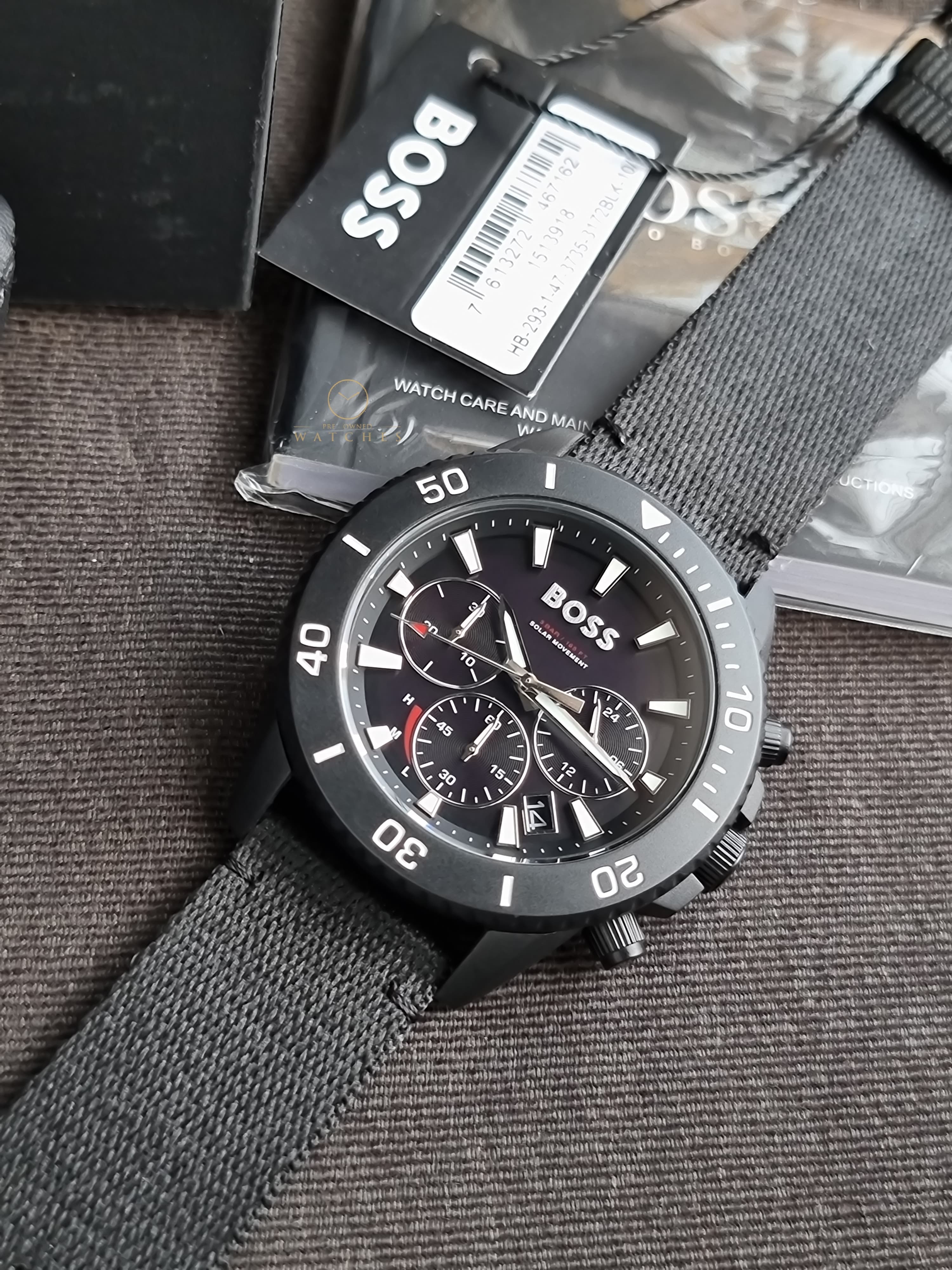 HUGO BOSS Admiral Black Plastic/Resin Strap Black Dial Chronograph Quartz Men's solar watch 1513918