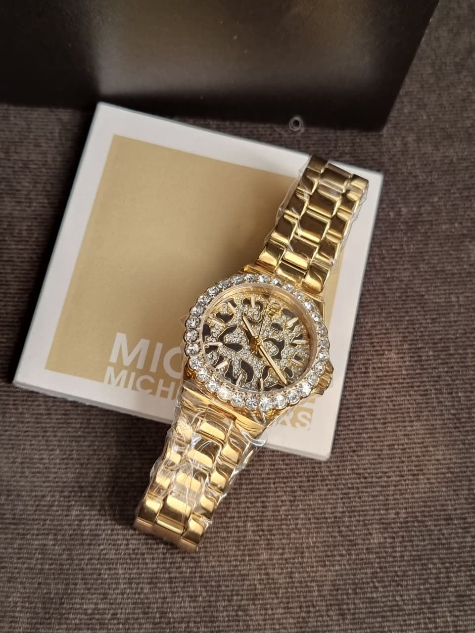 Michael Kors Lennox Animal Print Pave Crystal Gold Ladies Watch MK7394