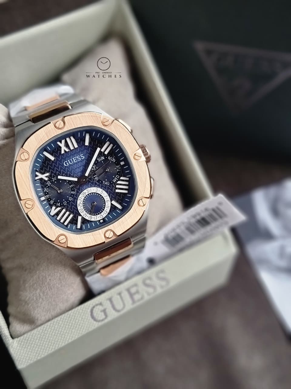Guess Men’s Quartz Two Tone Stainless Steel Blue Dial 42mm Watch GW0572G4