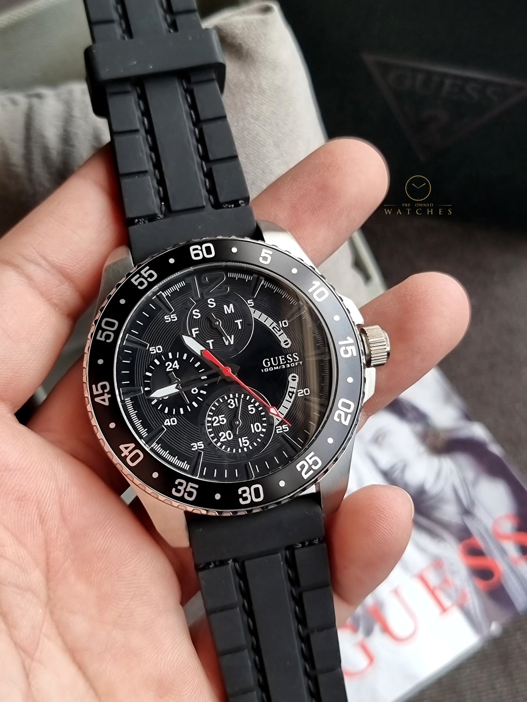 Guess Jet Black Silicone Strap Black Dial Quartz Watch for Gents - W0798G1