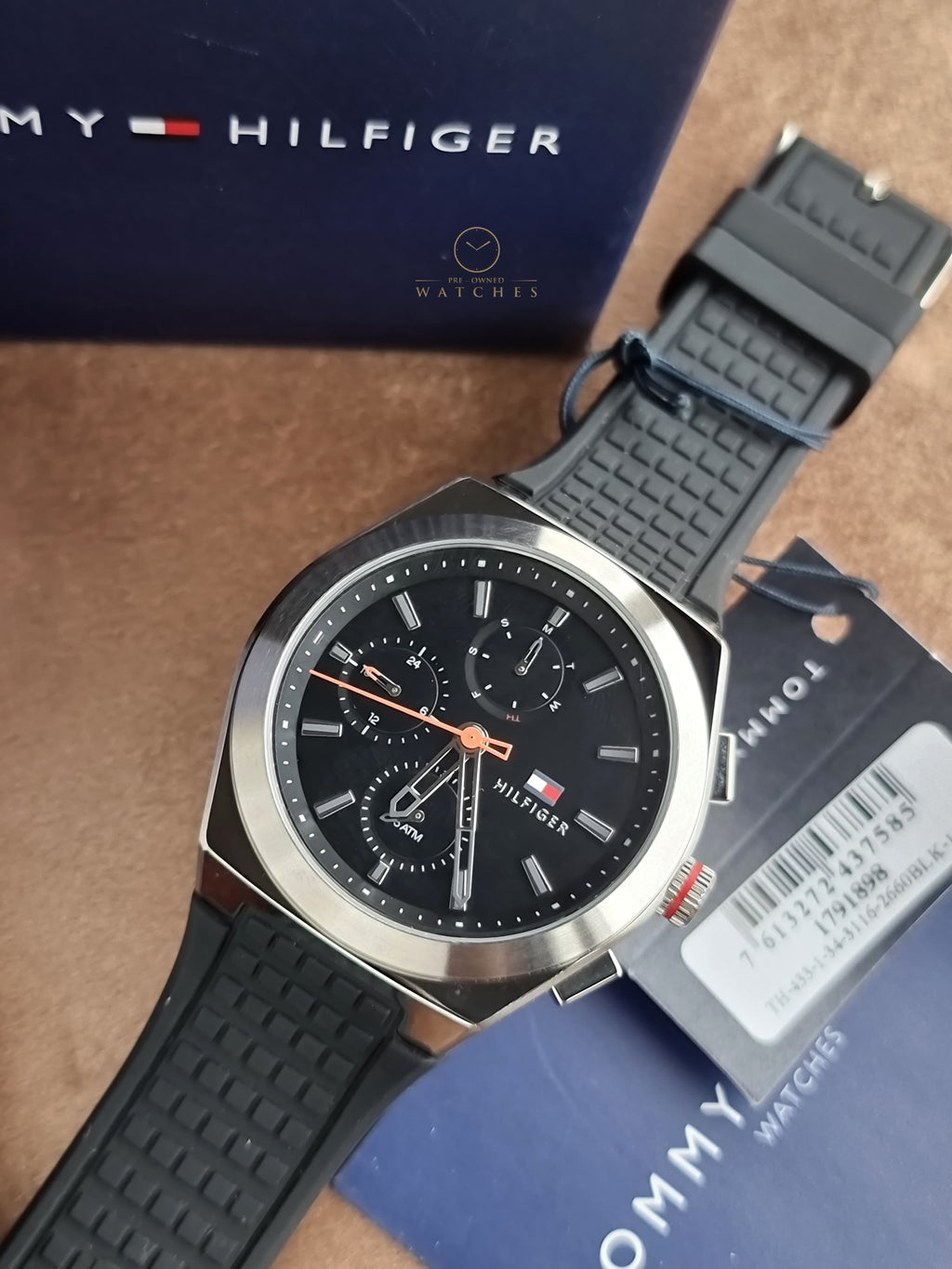 Tommy Hilfiger Men’s Quartz Black Silicone Strap Black Dial 44mm Watch 1791898