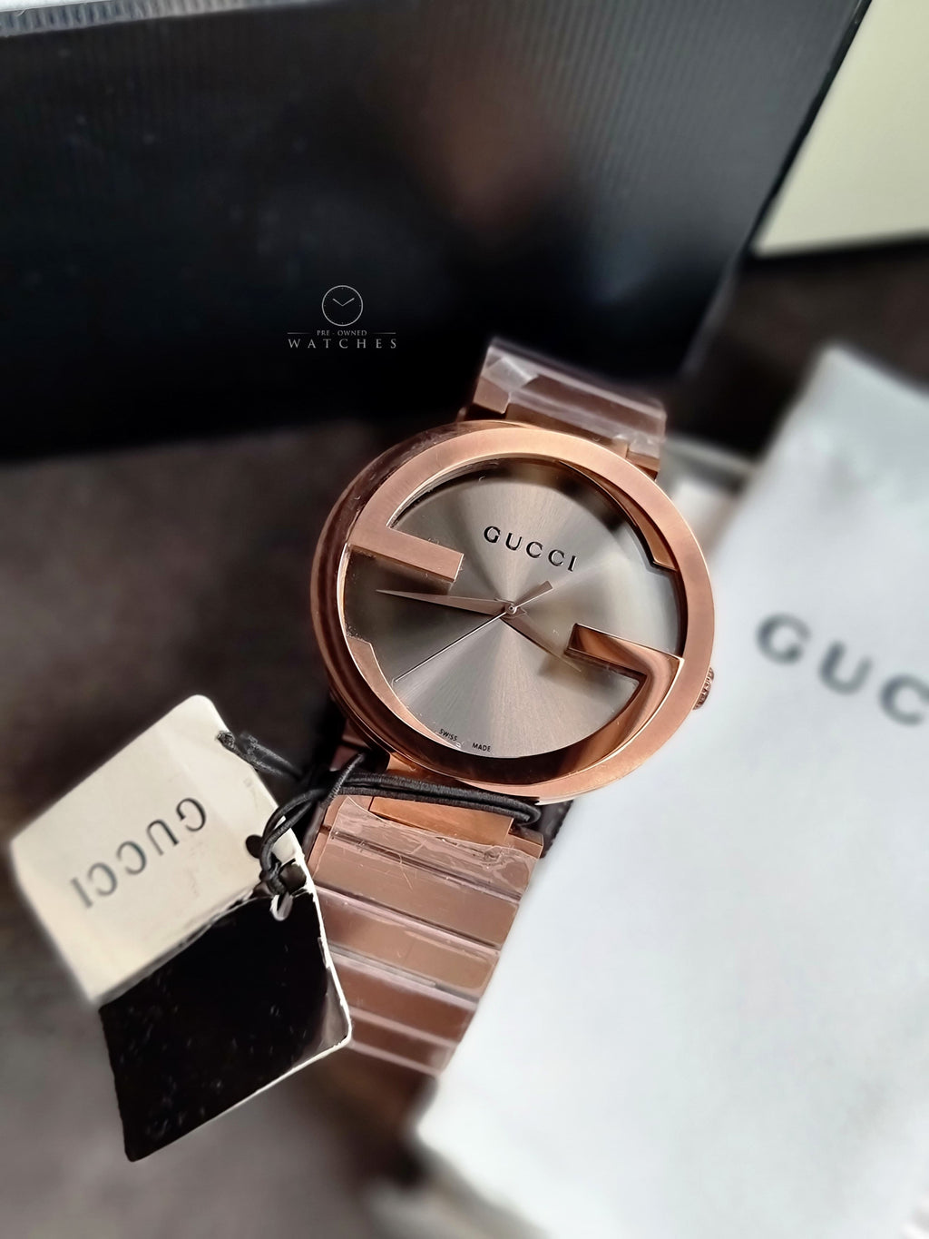 Gucci Interlocking XL Brown Dial Brown Steel Strap Watch For Men - YA133211