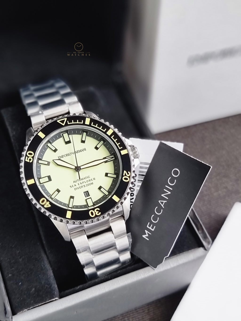 Emporio Armani Sea Explorer Automatic Stainless Steel Bracelet Diver’s Watch  
42.5 mm AR60083