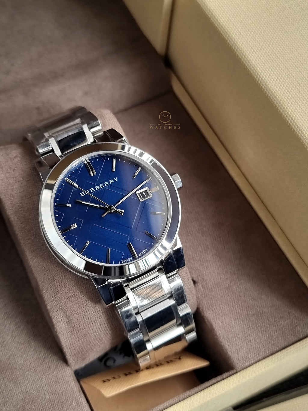 Burberry The City Silver Stainless Steel Blue Dial Quartz Watch for Gents - BU9031