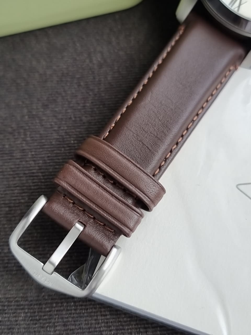 Fossil Grant Brown Leather Strap White Dial Chronograph Quartz Watch for Gents – FS4735