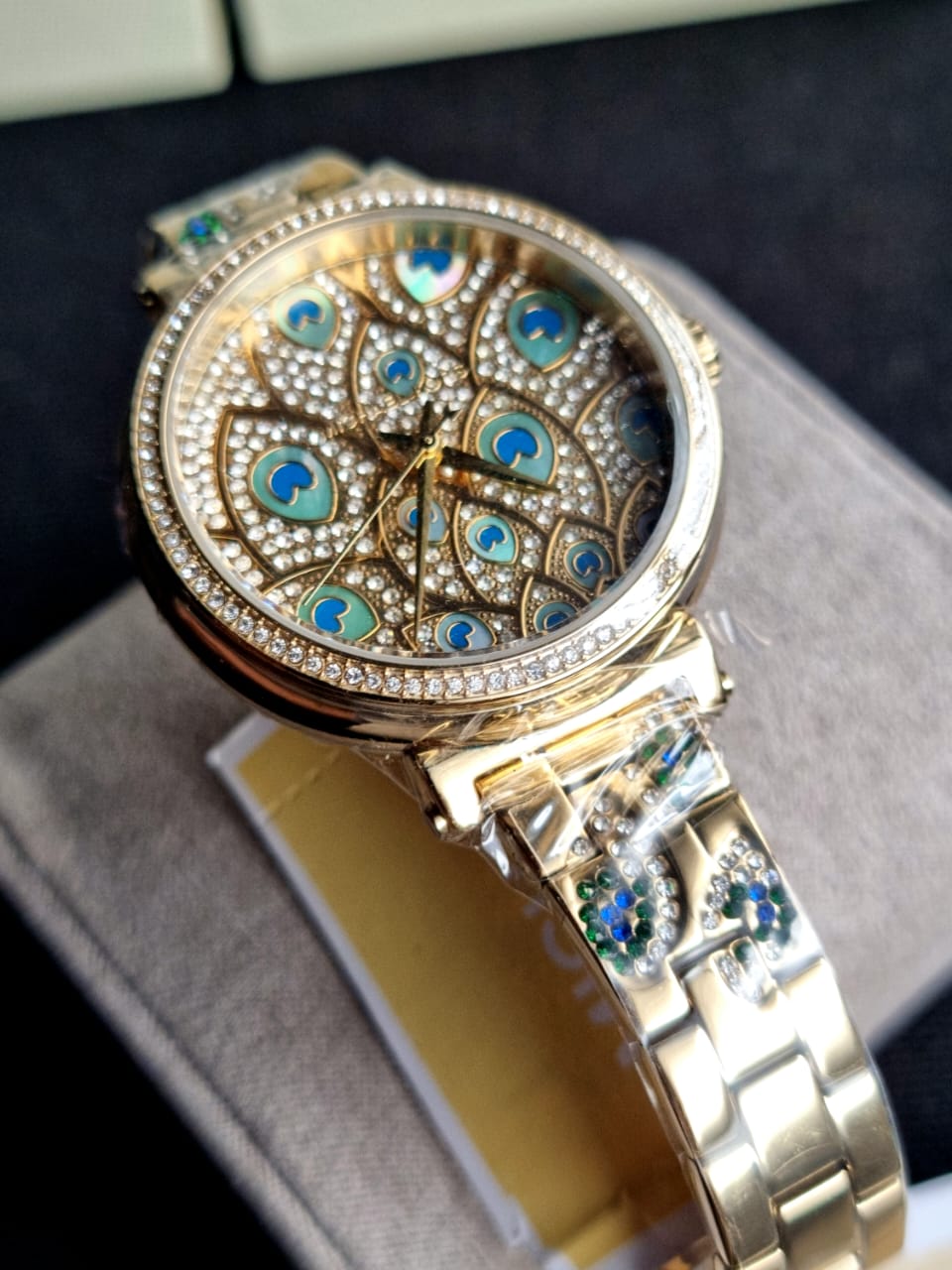 Michael Kors Women’s Quartz Stainless Steel Gold Peacok Dial 36mm Watch MK3945