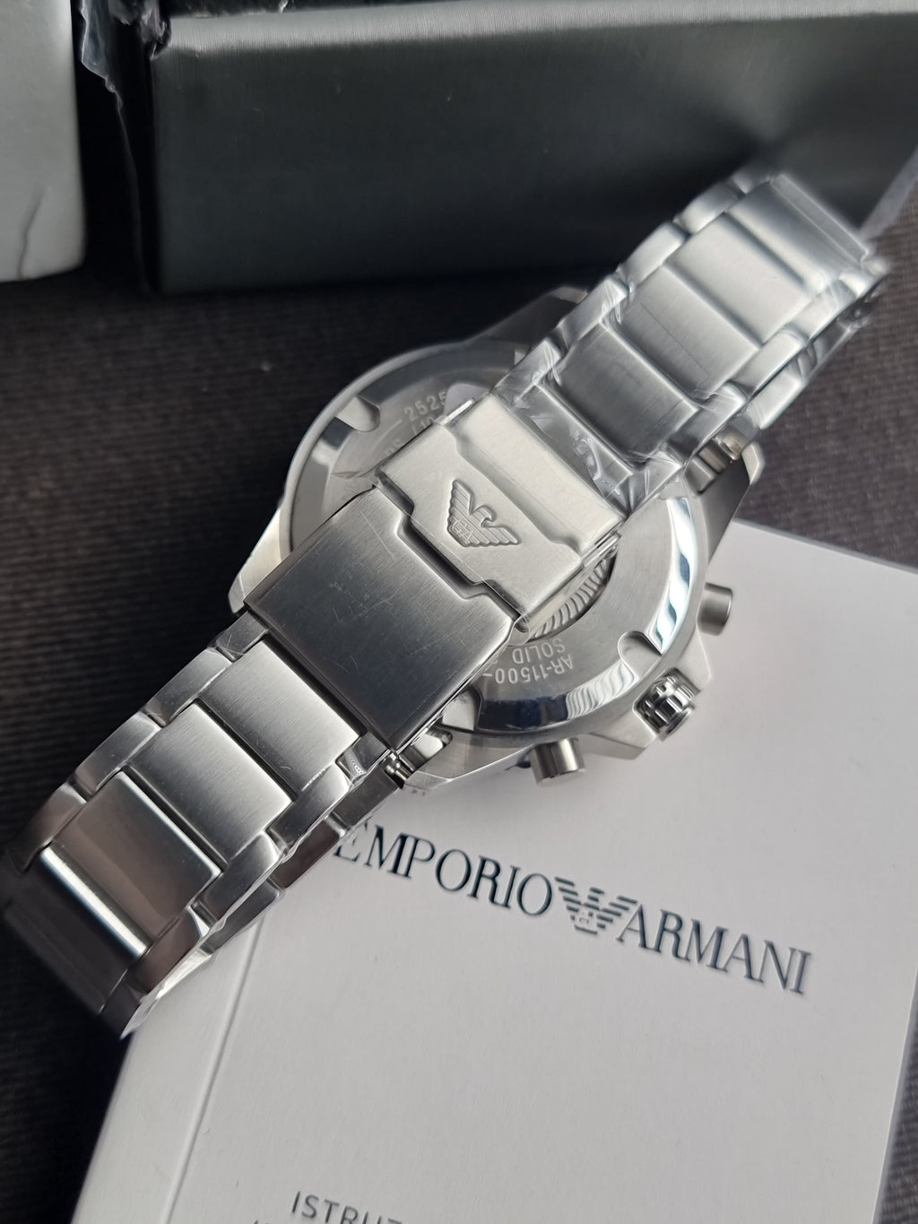 EMPORIO ARMANI Silver Stainless Steel Green Dial Chronograph Quartz Watch for Gents - AR11500