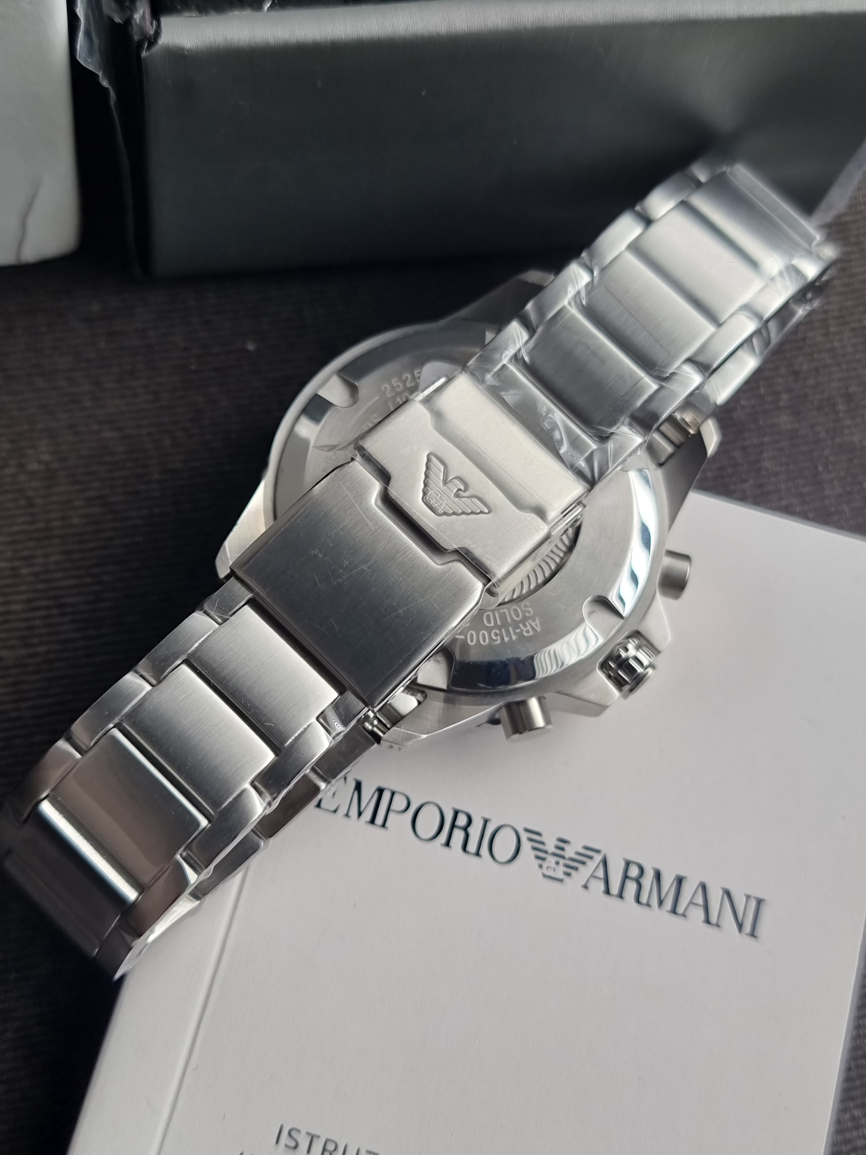 EMPORIO ARMANI Silver Stainless Steel Green Dial Chronograph Quartz Watch for Gents - AR11500