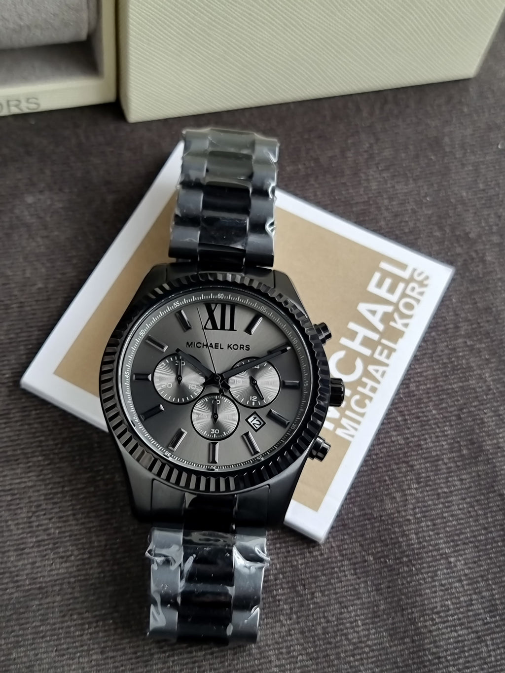 Michael Kors Lexington Chronograph Black Dial Black Steel Strap Watch for Men - MK9154