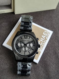 Michael Kors Lexington Chronograph Black Dial Black Steel Strap Watch for Men - MK9154