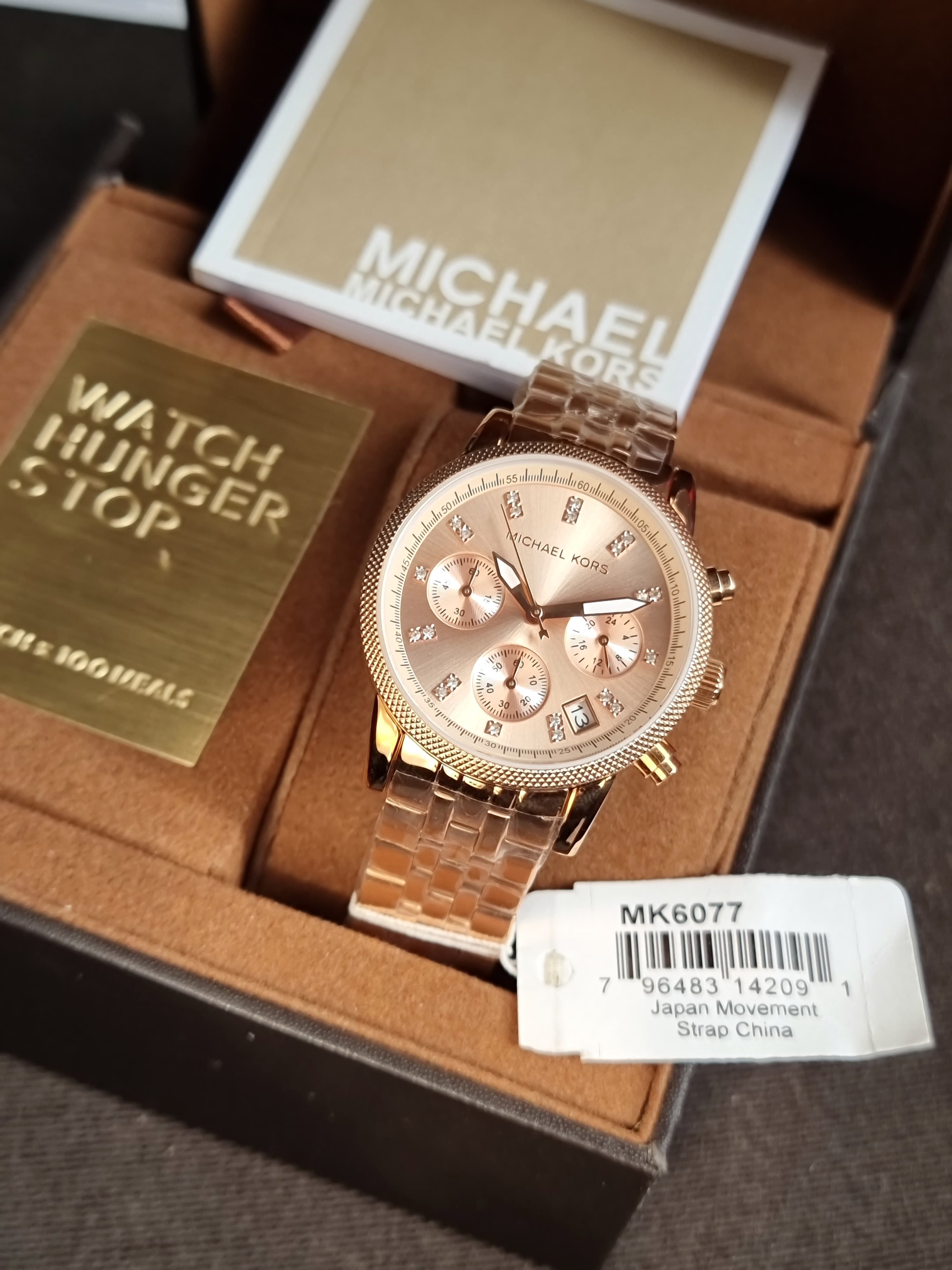 Michael Kors Ritz Chronograph Rose Gold Dial Steel Ladies Watch MK6077