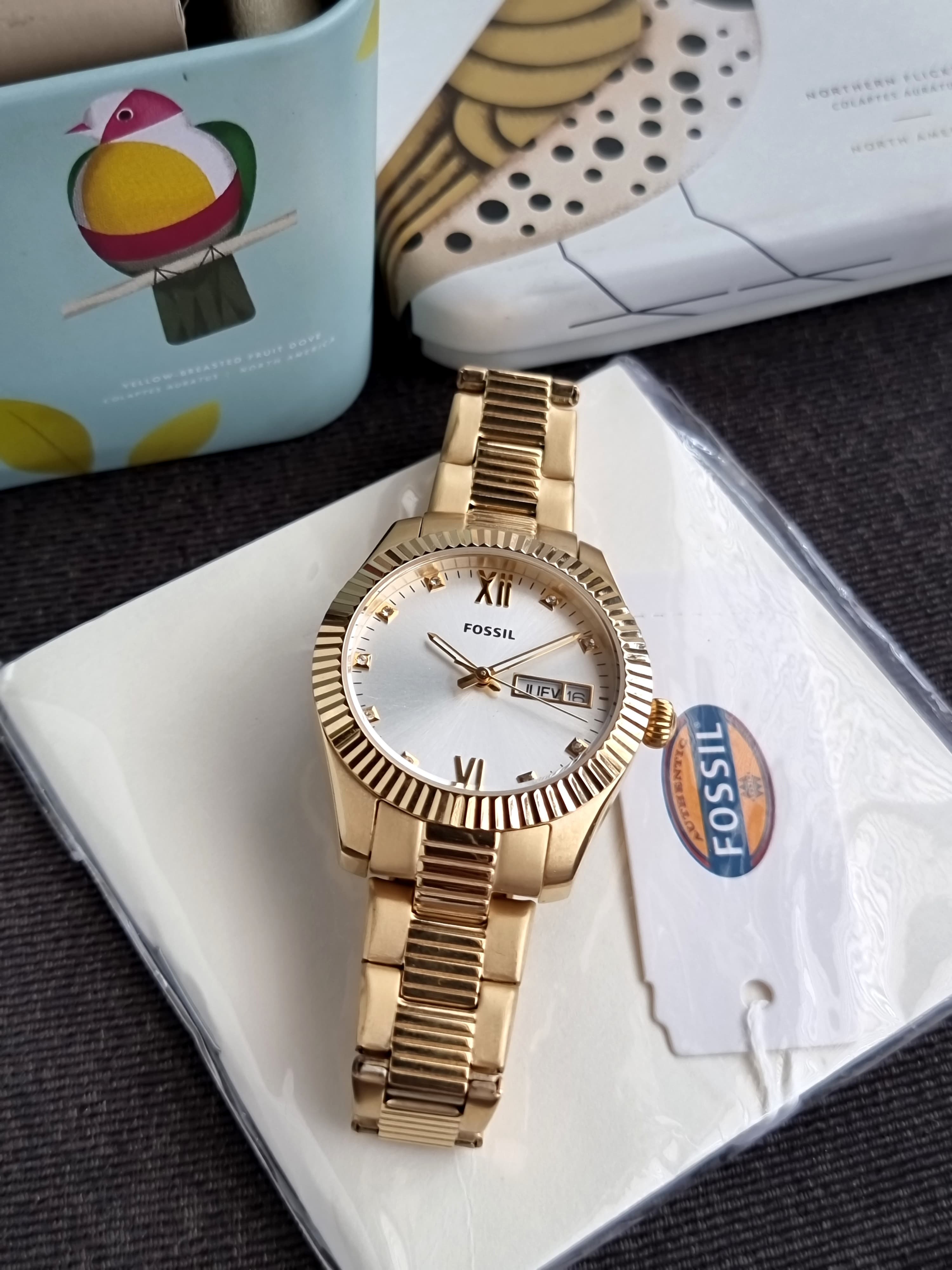 Fossil Scarlette Three-Hand Day-Date Gold-Tone Stainless Steel Watch-ES5199