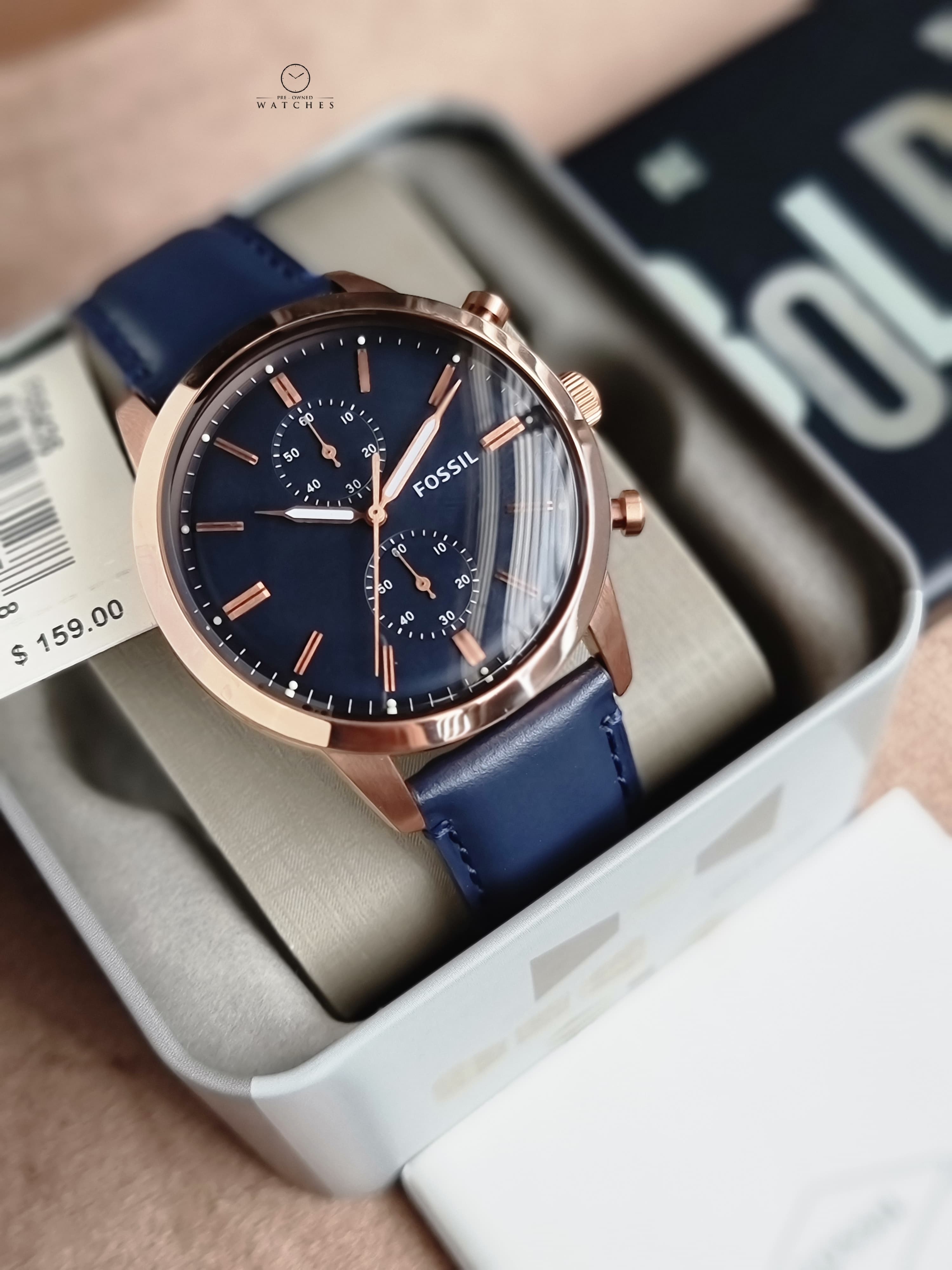 Fossil Townsman Blue Leather Strap Blue Dial Chronograph Quartz Watch for Gents - FS5436