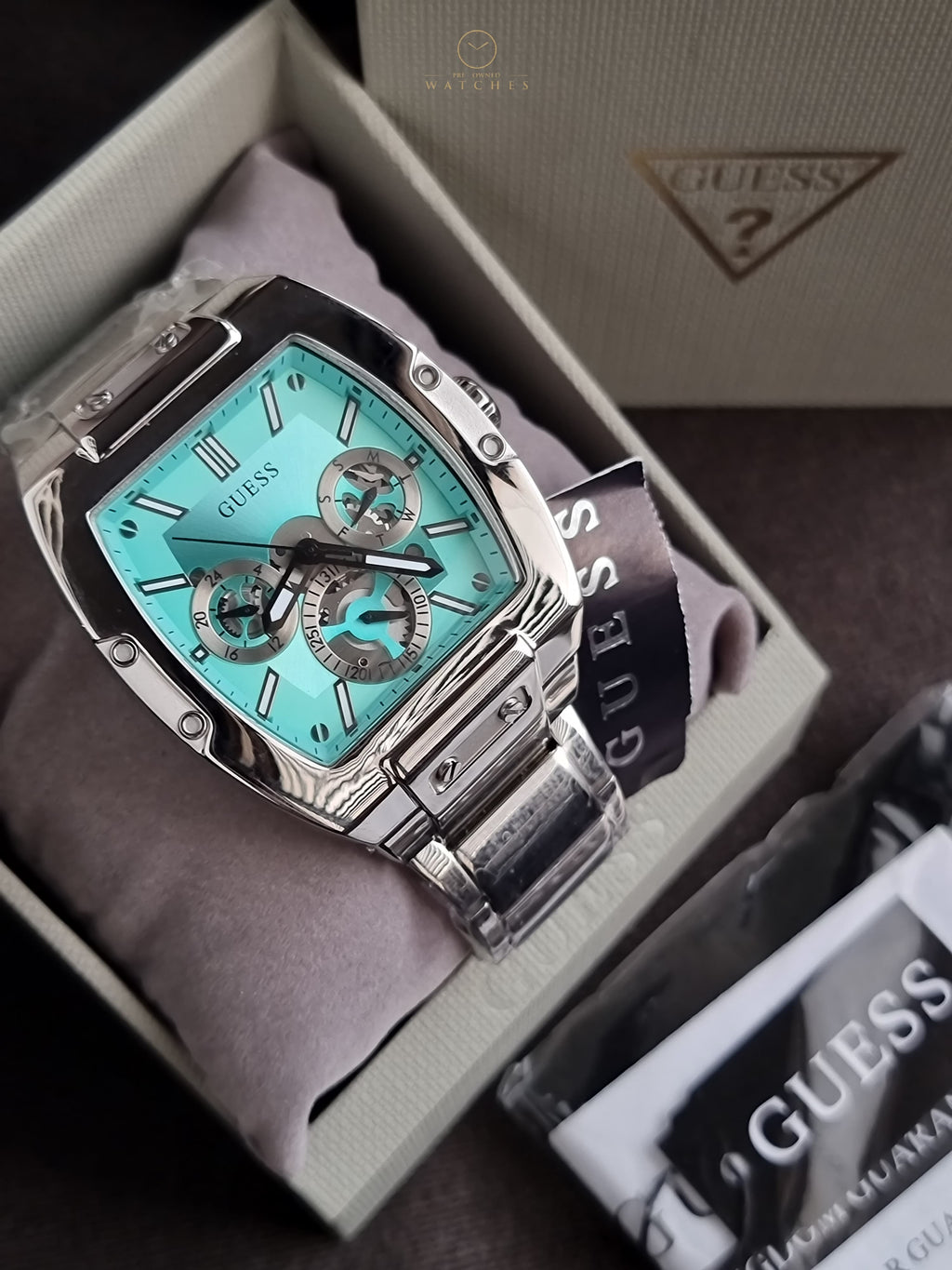 Guess Phoenix Silver Stainless Steel Blue Dial Quartz Watch for Gents - GW0456G4
