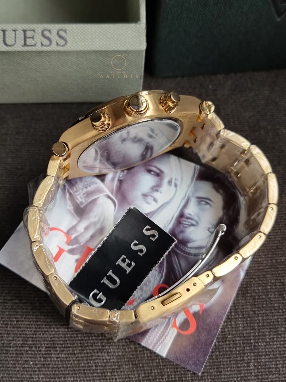 Guess Men’s Quartz Gold Stainless Steel Black Dial 44mm Watch GW0455G2