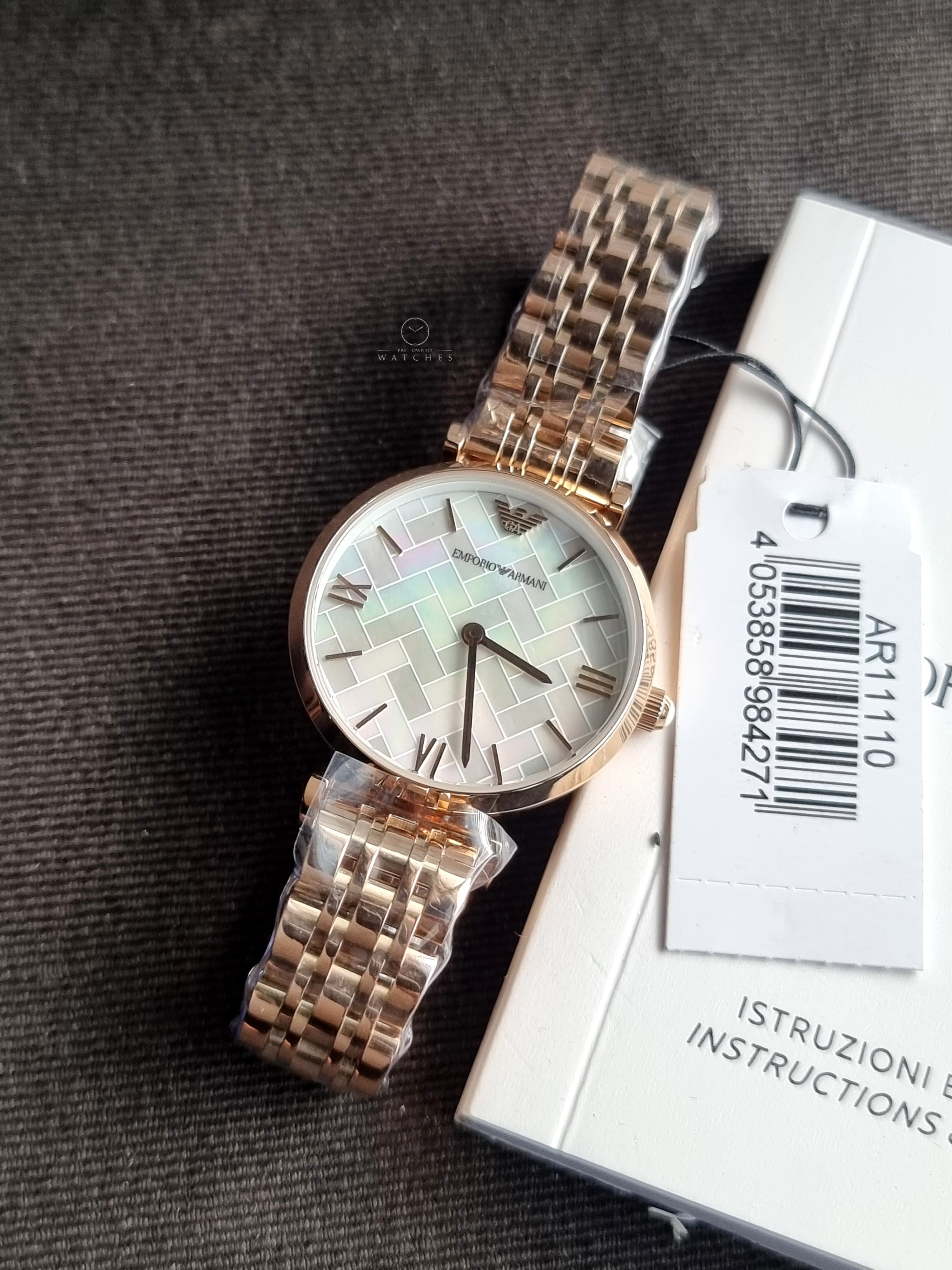 EMPORIO ARMANI Mother of pearl Dial Rose Gold Stainless Steel Watch For Ladies - AR11110