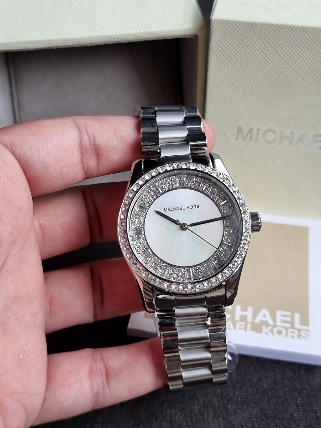 Michael Kors Lexington Silver Mother Of Pearl Watch MK7445