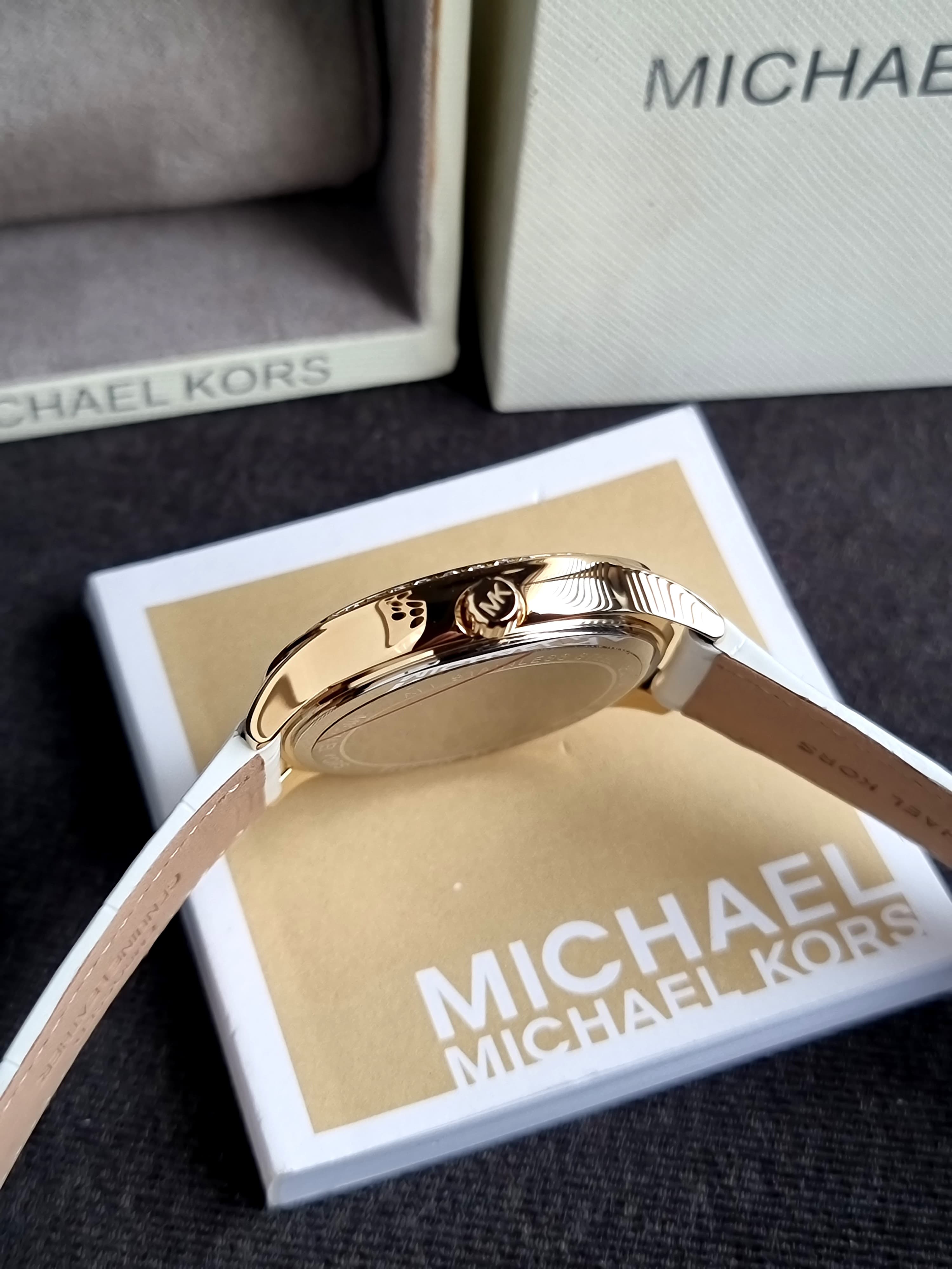 Michael Kors Sage Three-Hand White Croco Embossed Leather Watch- Mk4818