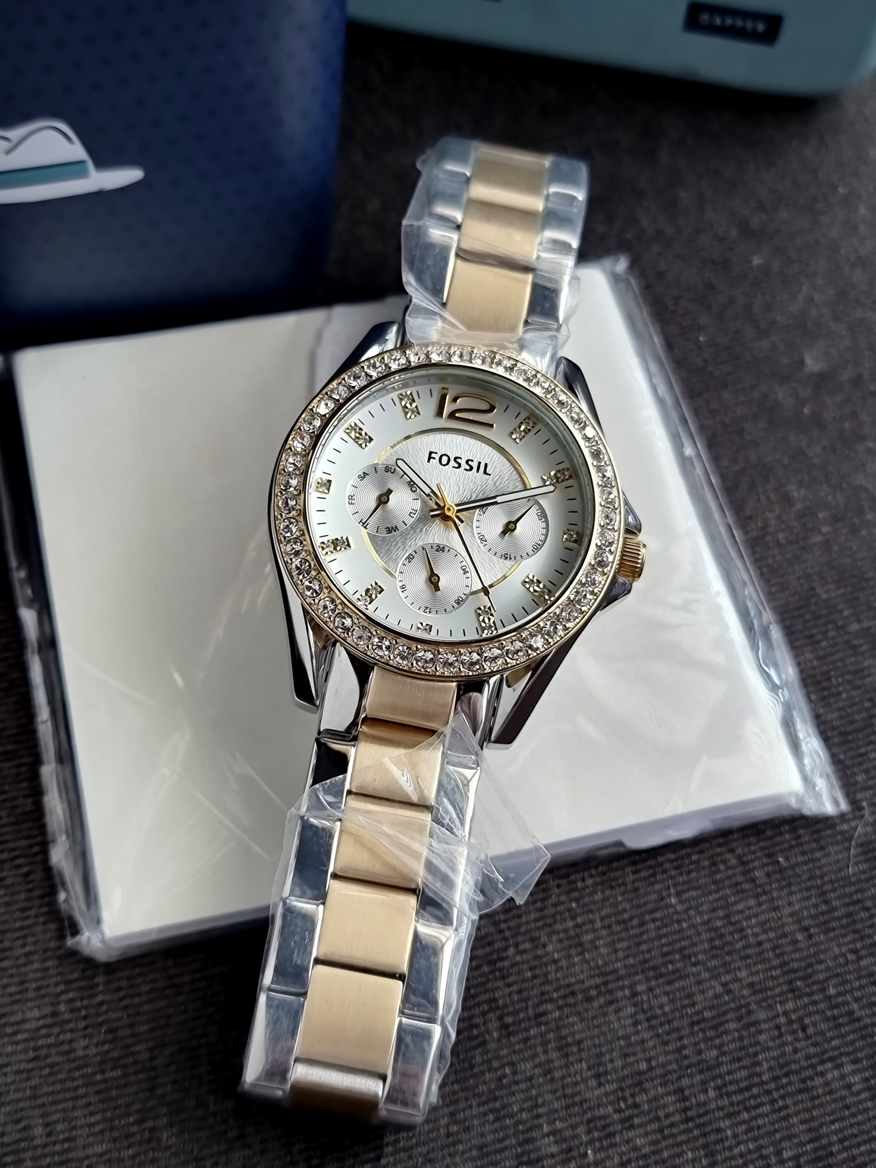 Fossil Riley Multifunction Two-tone Stainless Steel Silver Dial Quartz Watch for Ladies - ES3204