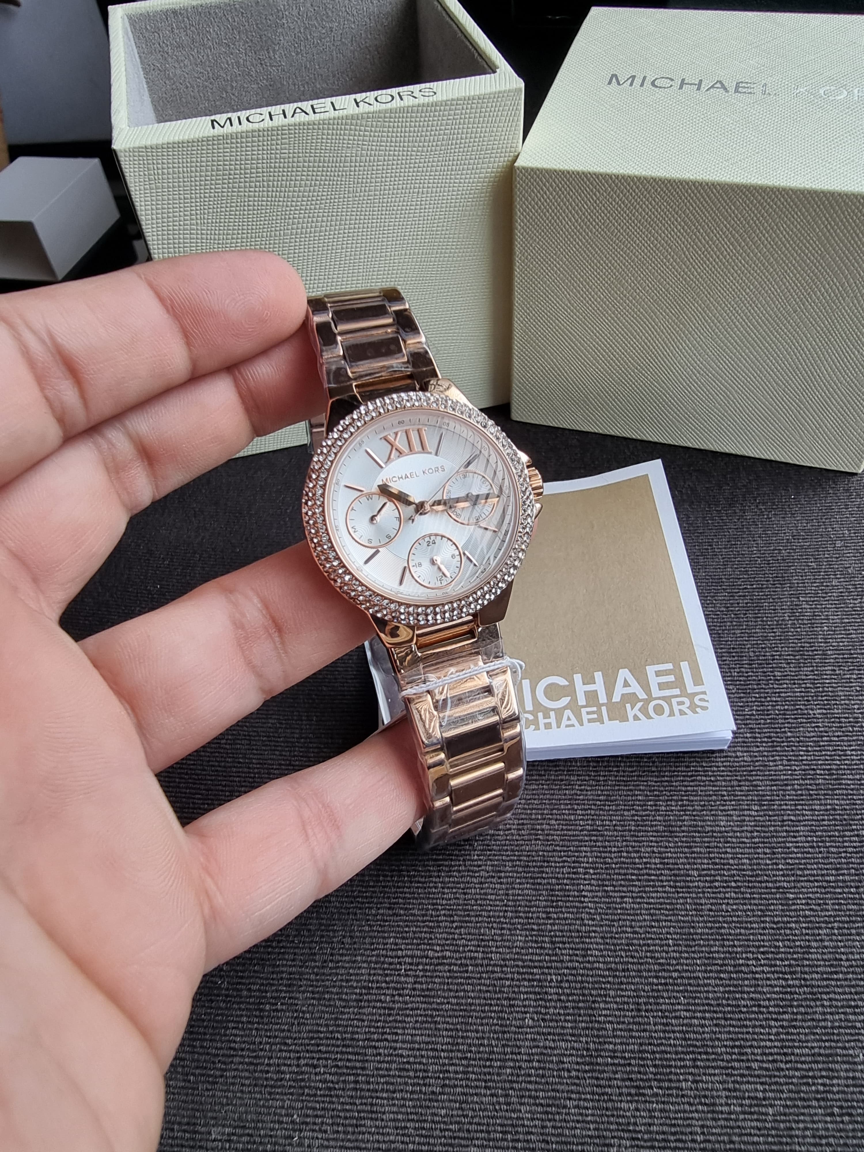 Michael Kors Camille Multifunction White Dial Rose Gold Steel Strap Watch For Women - MK6845